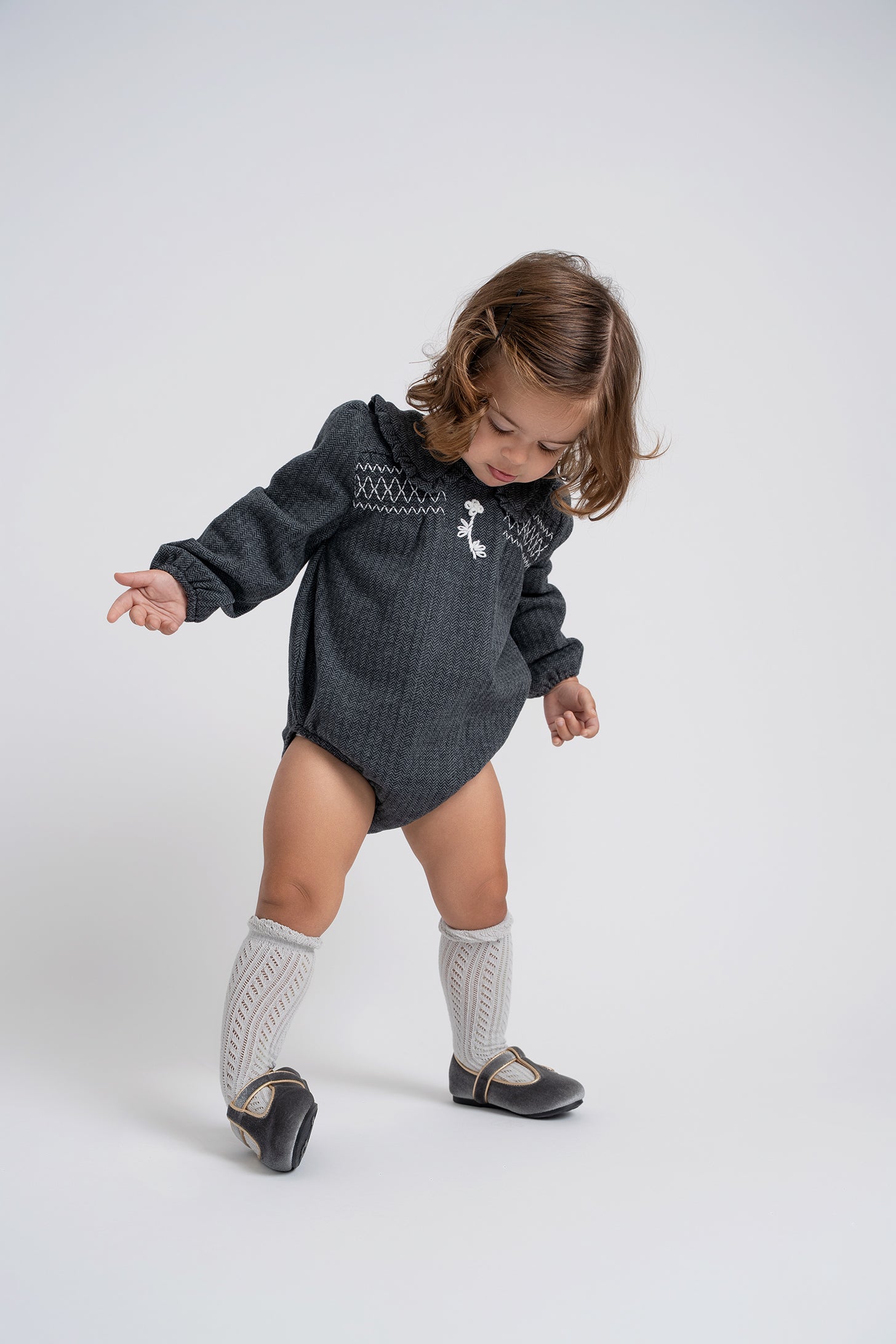 Herringbone Stretch Bubble in Grey by Space Grey