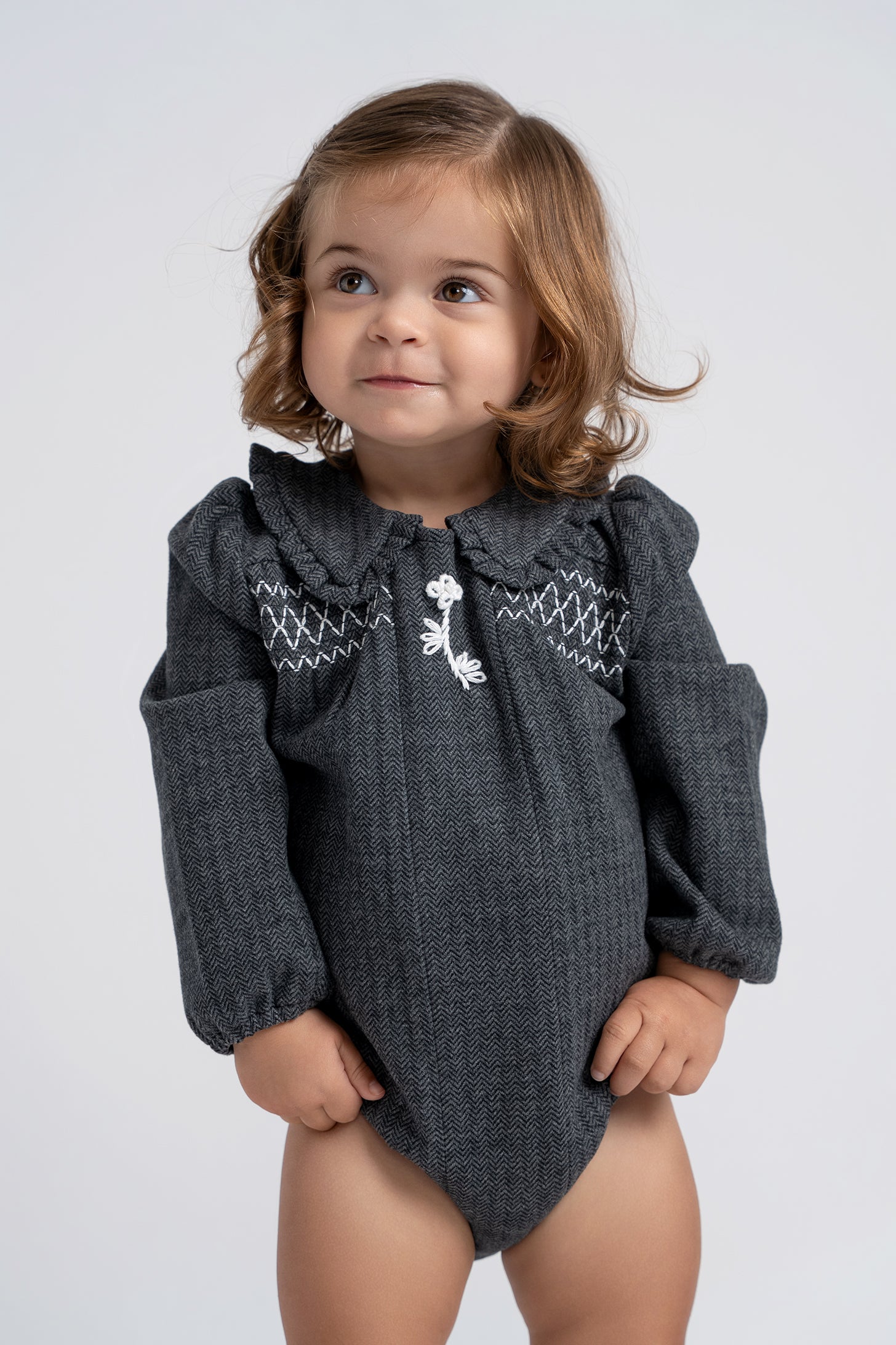 Herringbone Stretch Bubble in by Space Grey