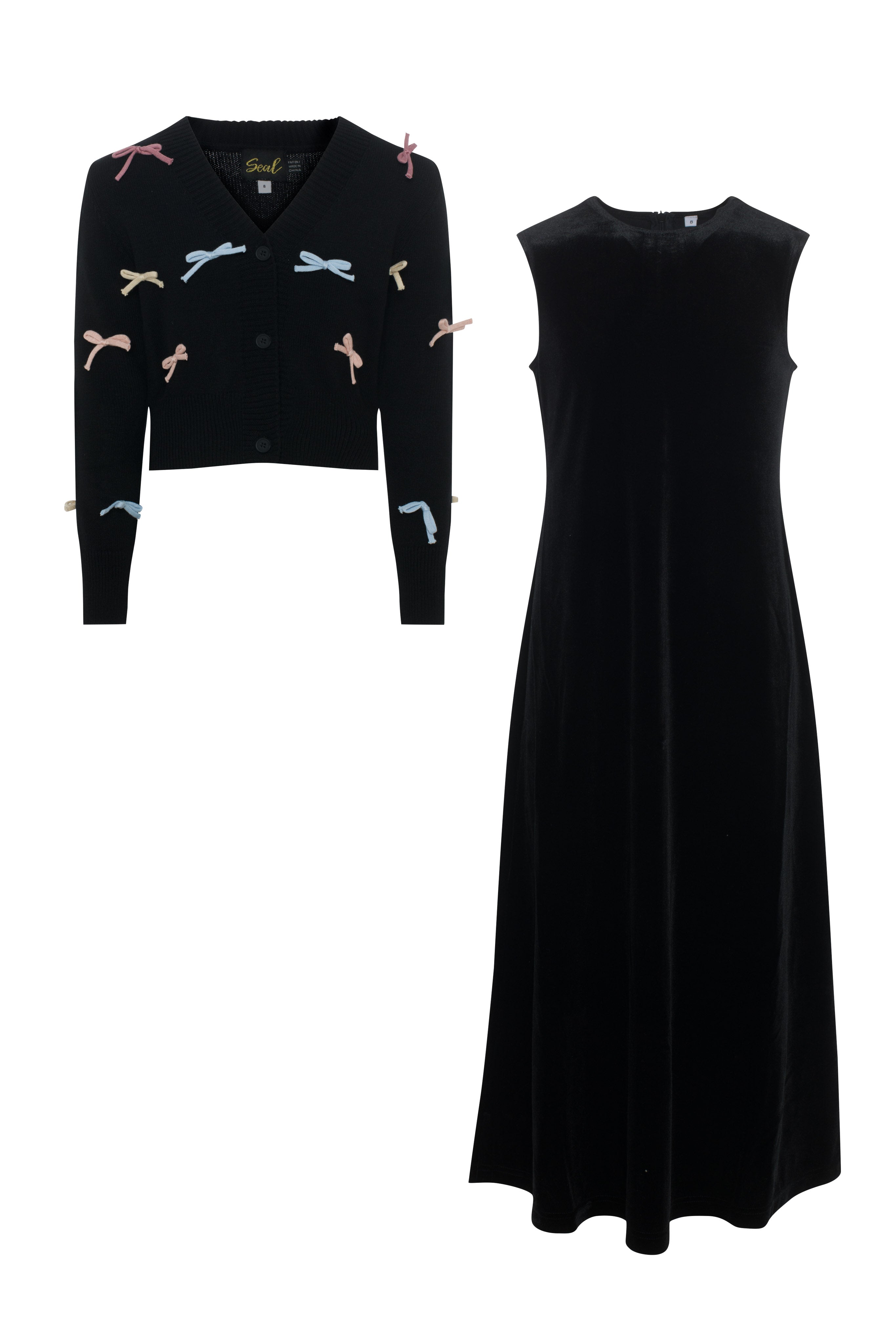 Velour Jumper Robe Cardigan Set in Black by Seal