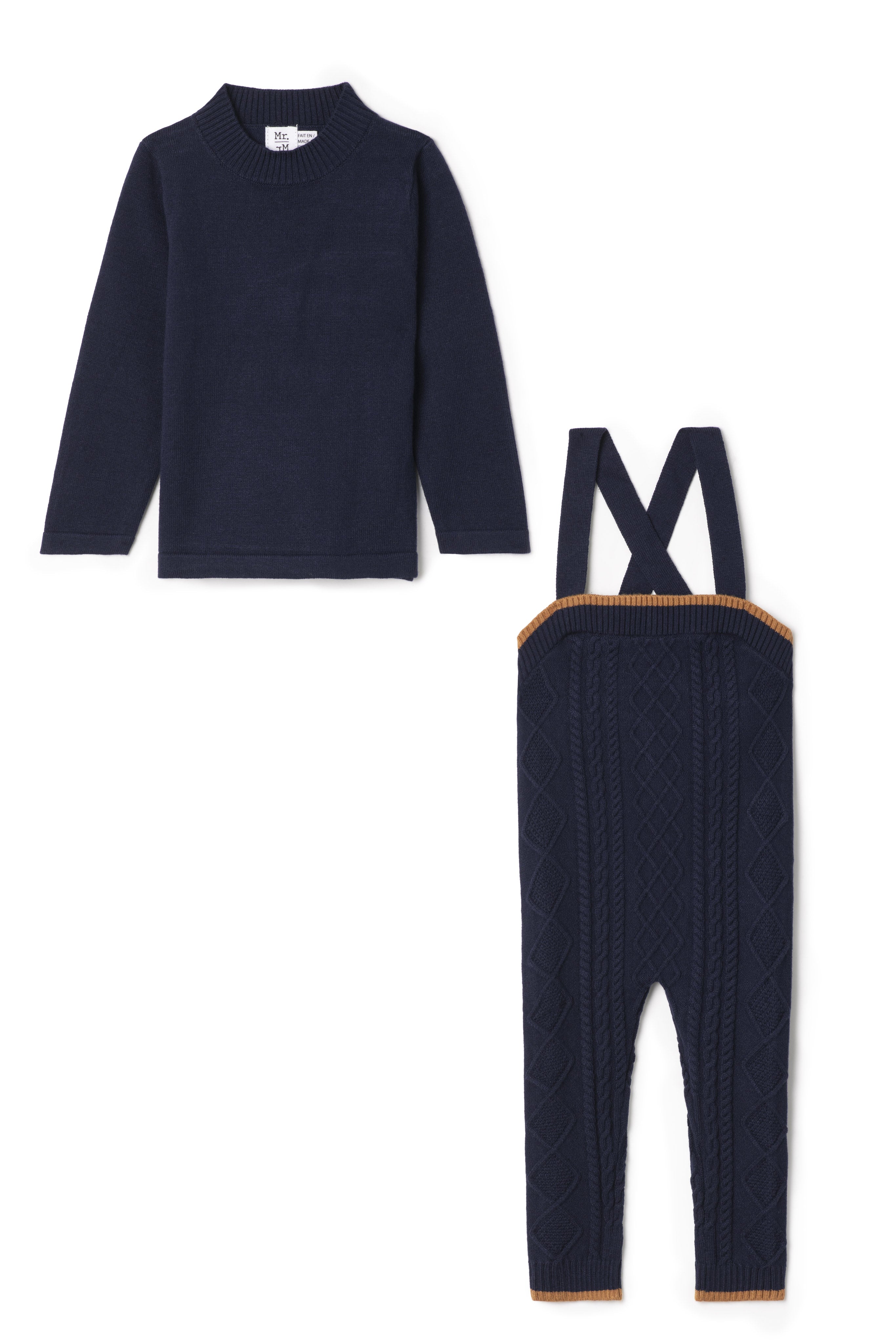 Cable Knit Overall Set in Navy by Mr. Mr.