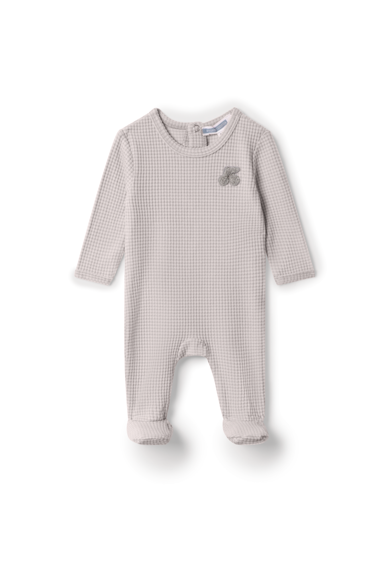 Stripped Hook Stitch Applique Onesie in Grey by Whipped Cocoa