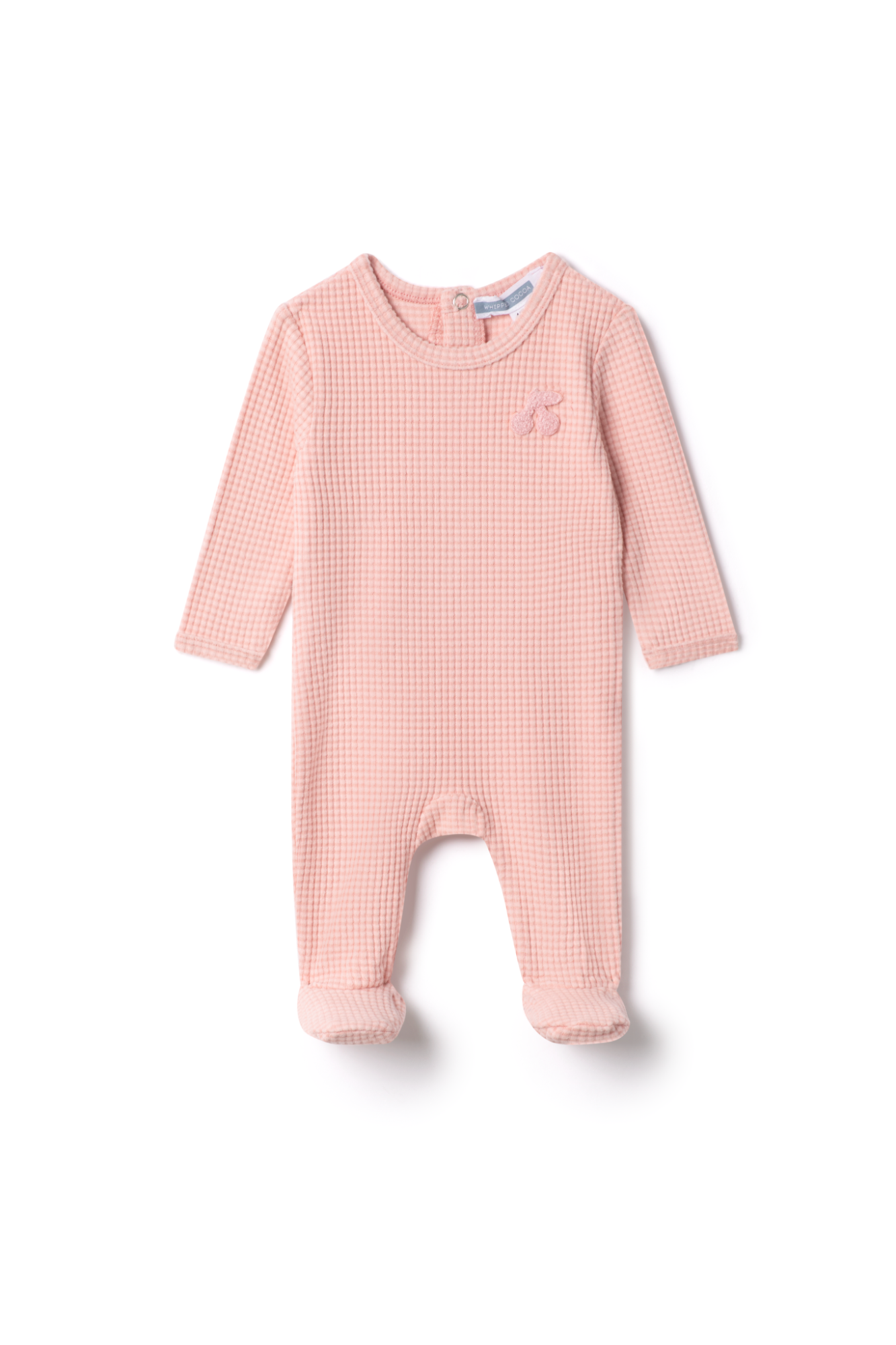 Stripped Hook Stitch Applique Onesie in Pink by Whipped Cocoa