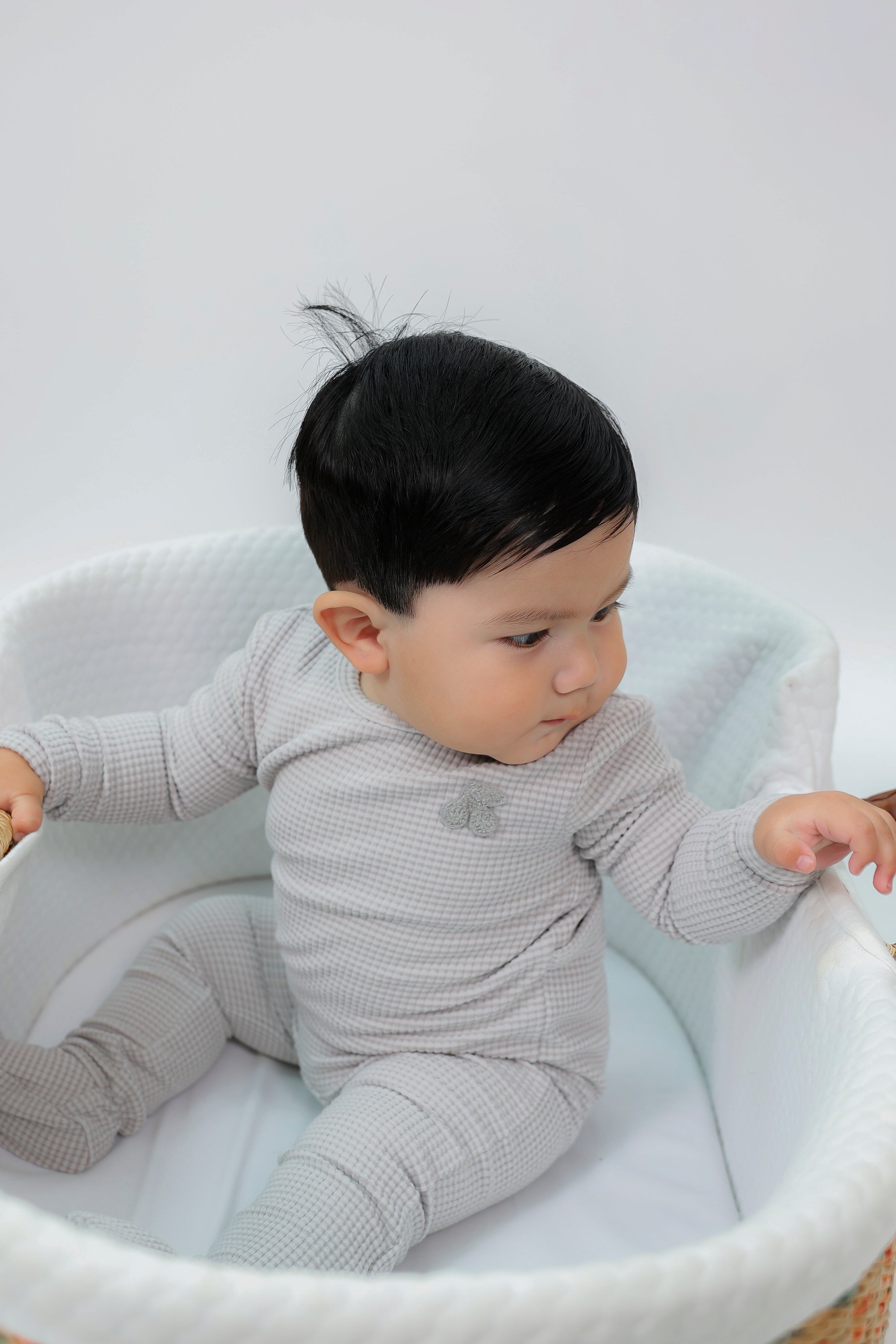 Stripped Hook Stitch Applique Onesie in Blue by Whipped Cocoa