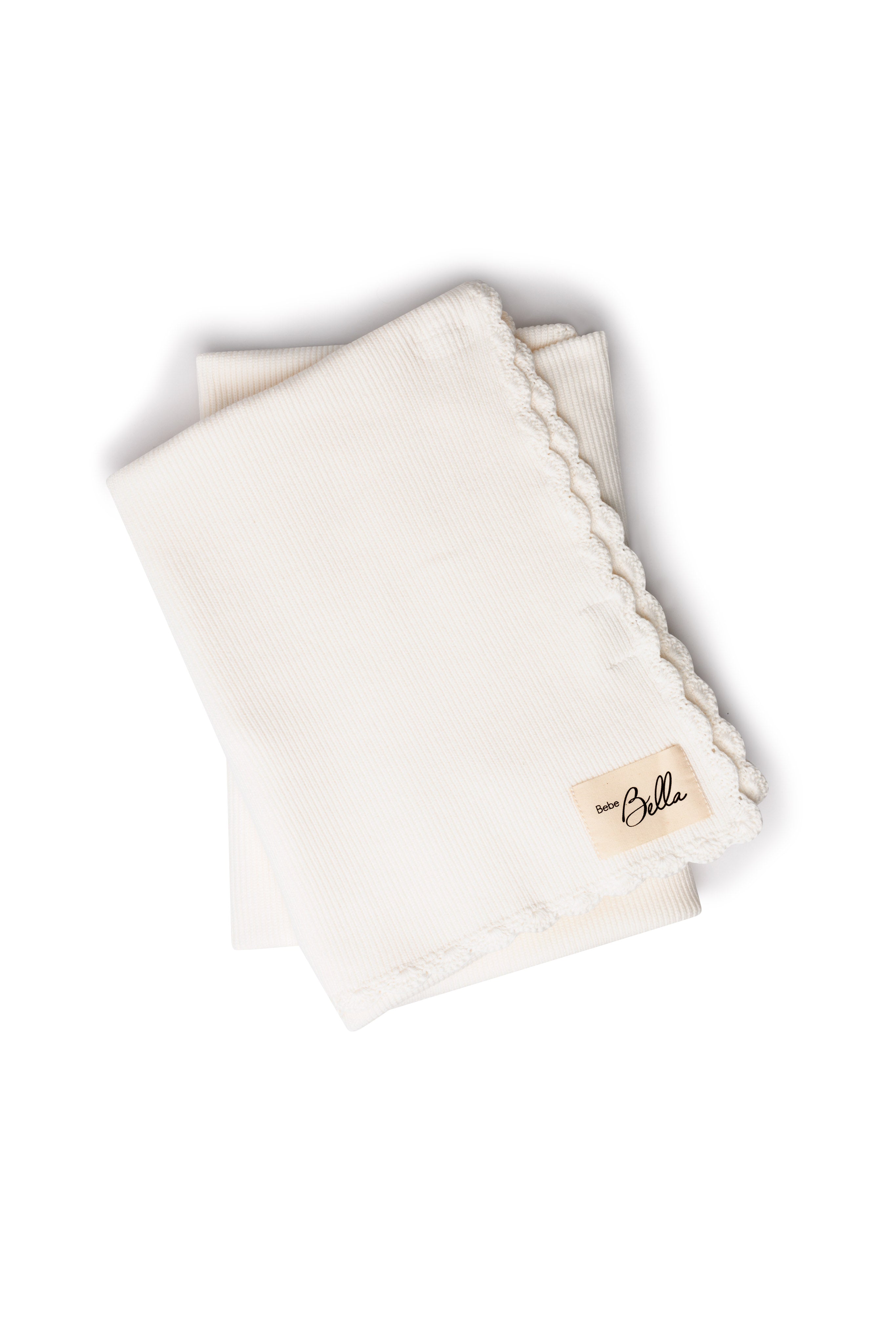 Crochet Trim Blanket in White One Size by Bebe Bella