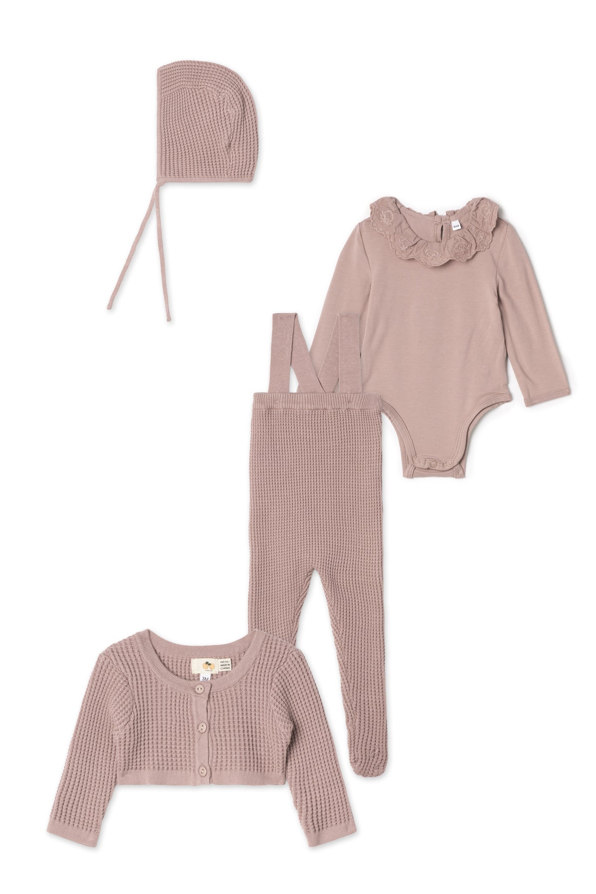 Waffle Knit Overall Set in Dark Blush by Apricot