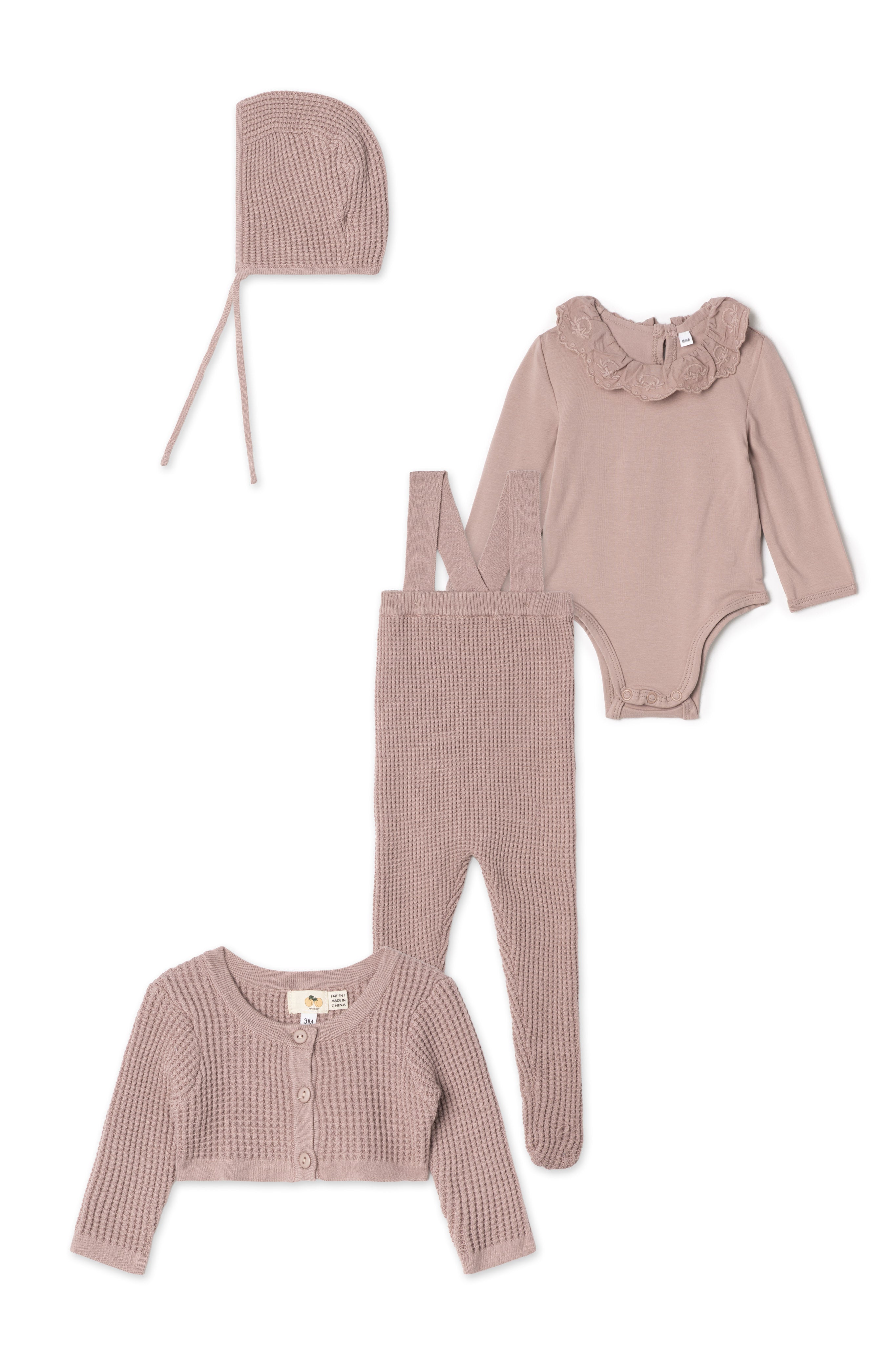 Waffle Knit Overall Set in Dark Blush by Apricot