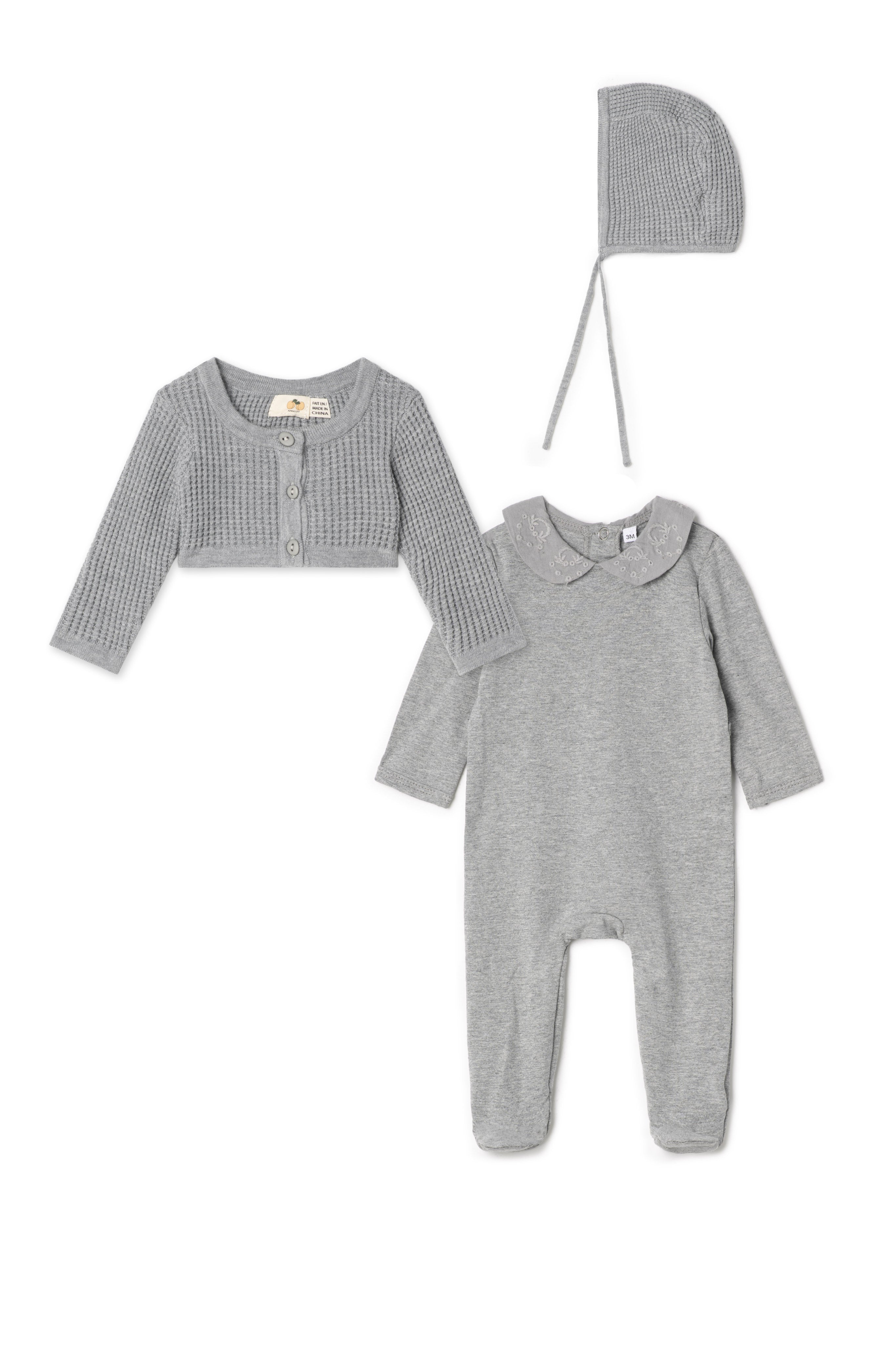 Waffle Knit Onesie Cardigan Set in Grey Mix by Apricot