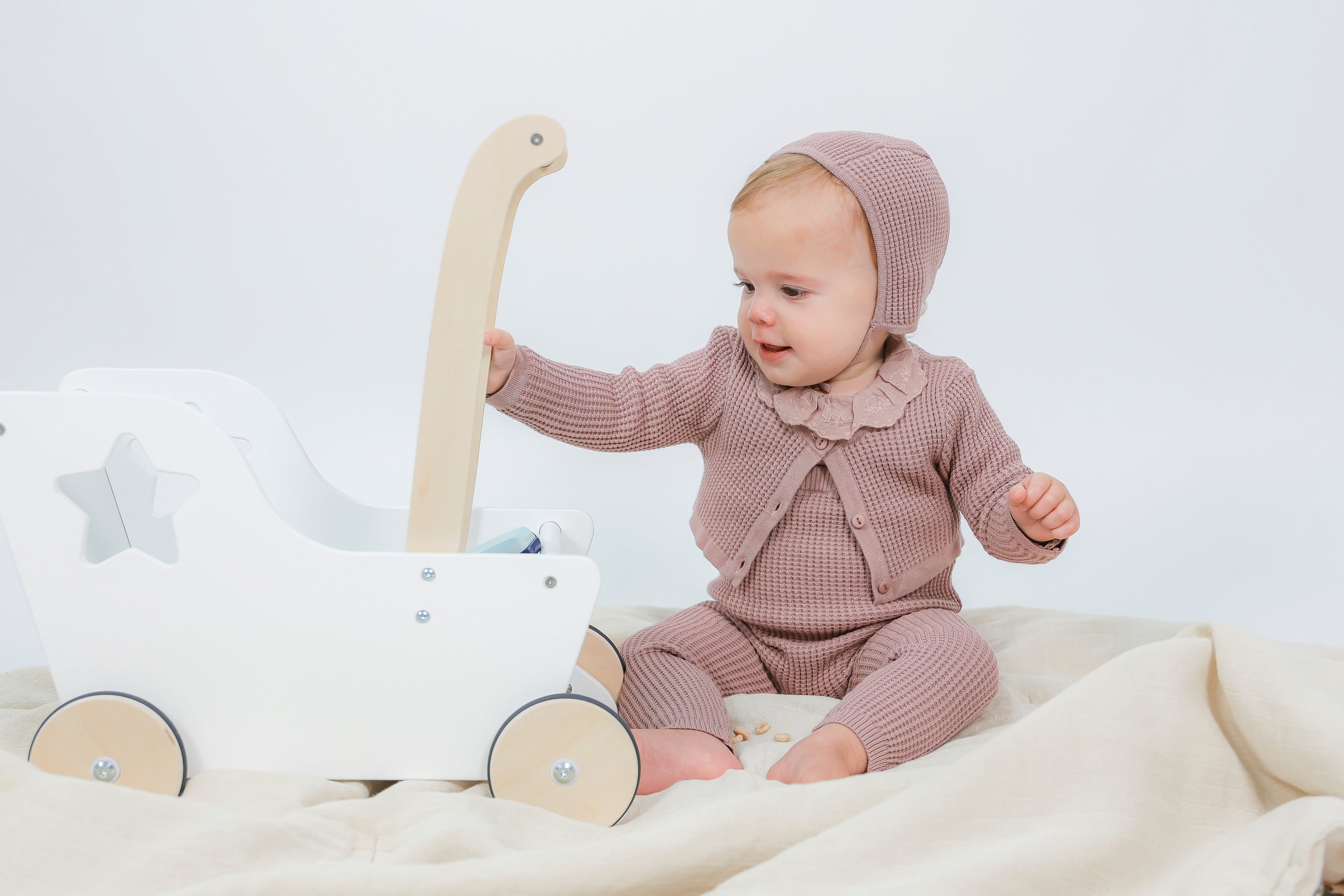 Waffle Knit Overall Set in by Apricot