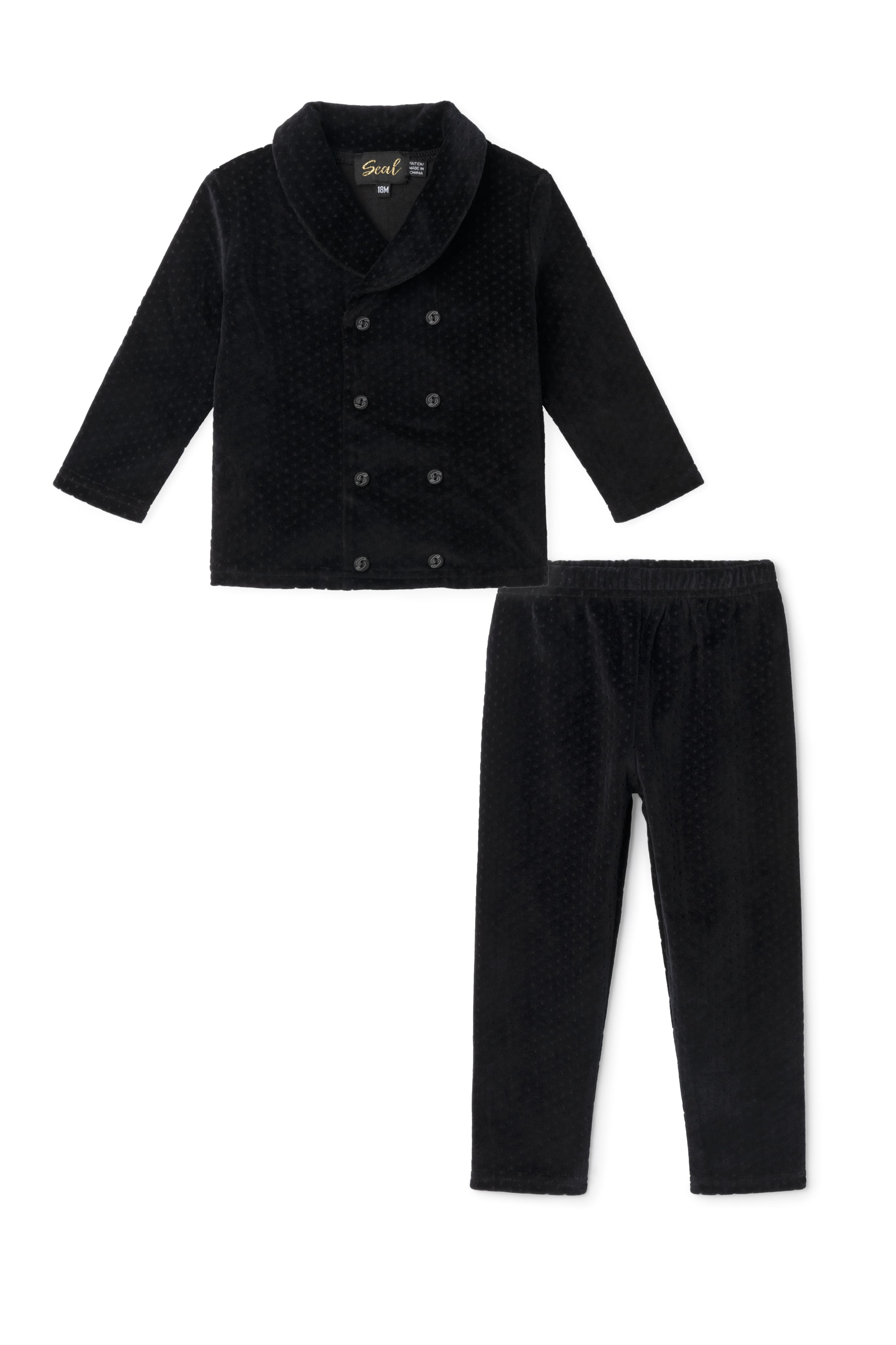 Dotted Velour Double Breasted Set in Black by Seal