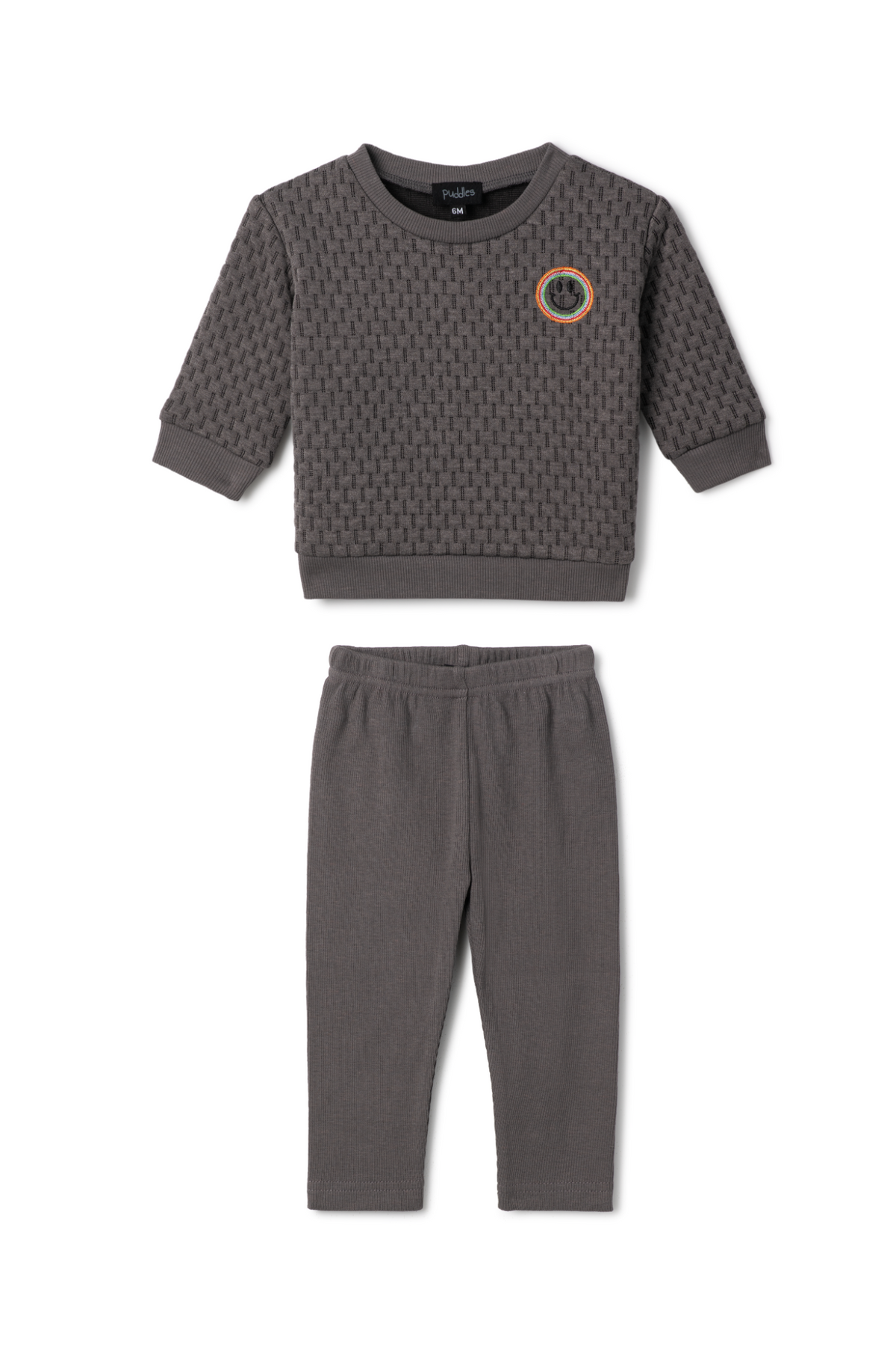 Quilted Smiley Love 2Pc Set in Charcoal by Puddles