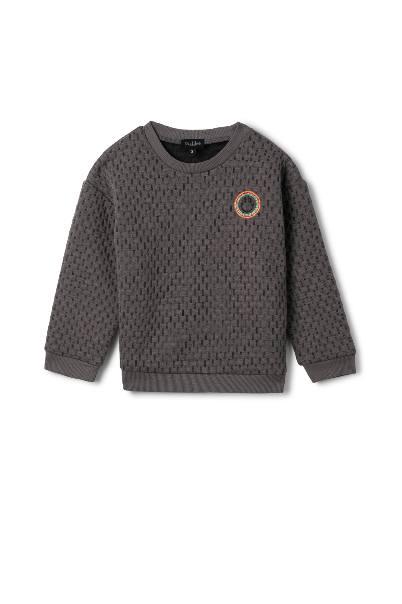 Quilted Smiley Love Sweatshirt in Charcoal by Puddles