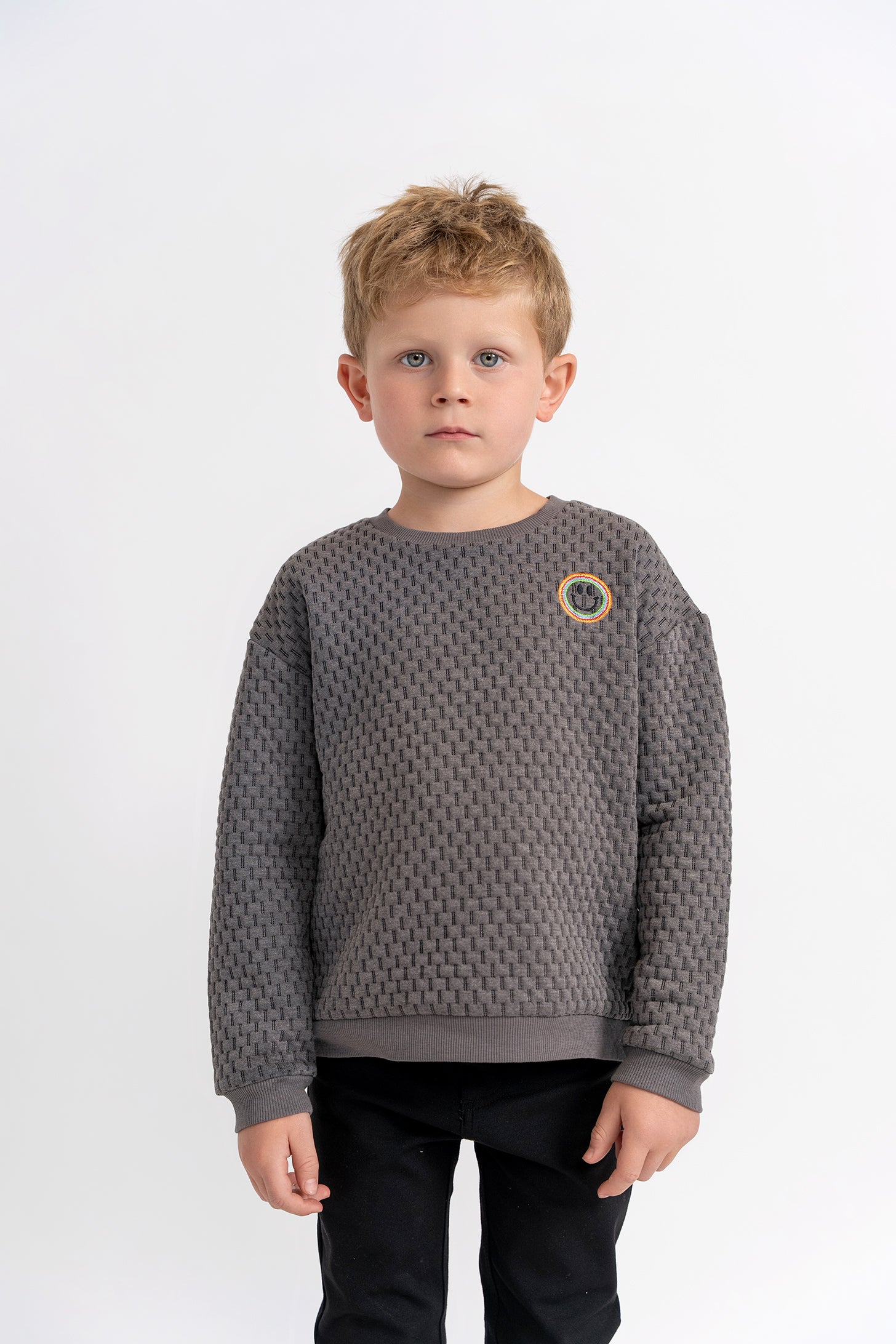 Quilted Smiley Love Sweatshirt in Pink by Puddles