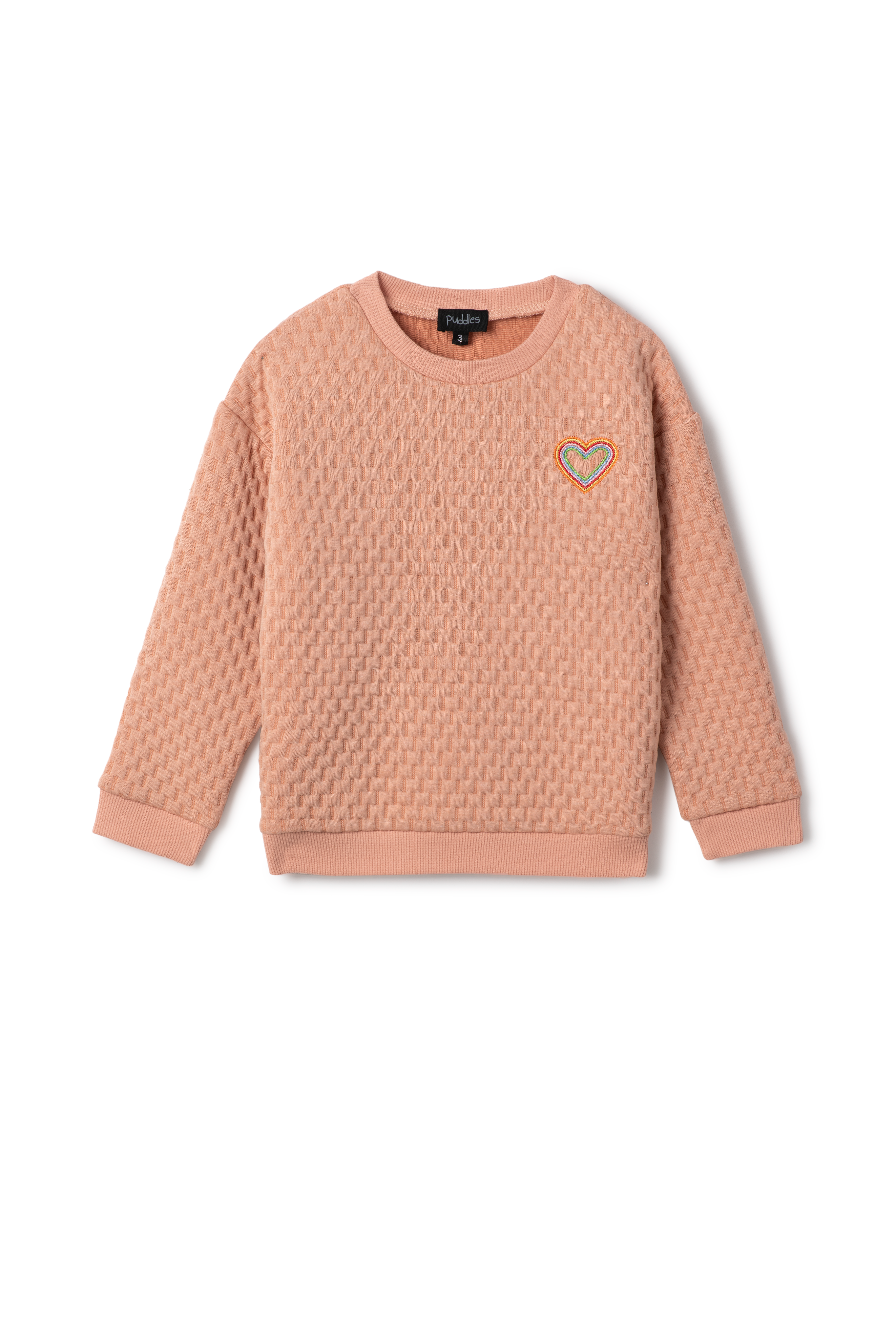 Quilted Smiley Love Sweatshirt in Pink by Puddles