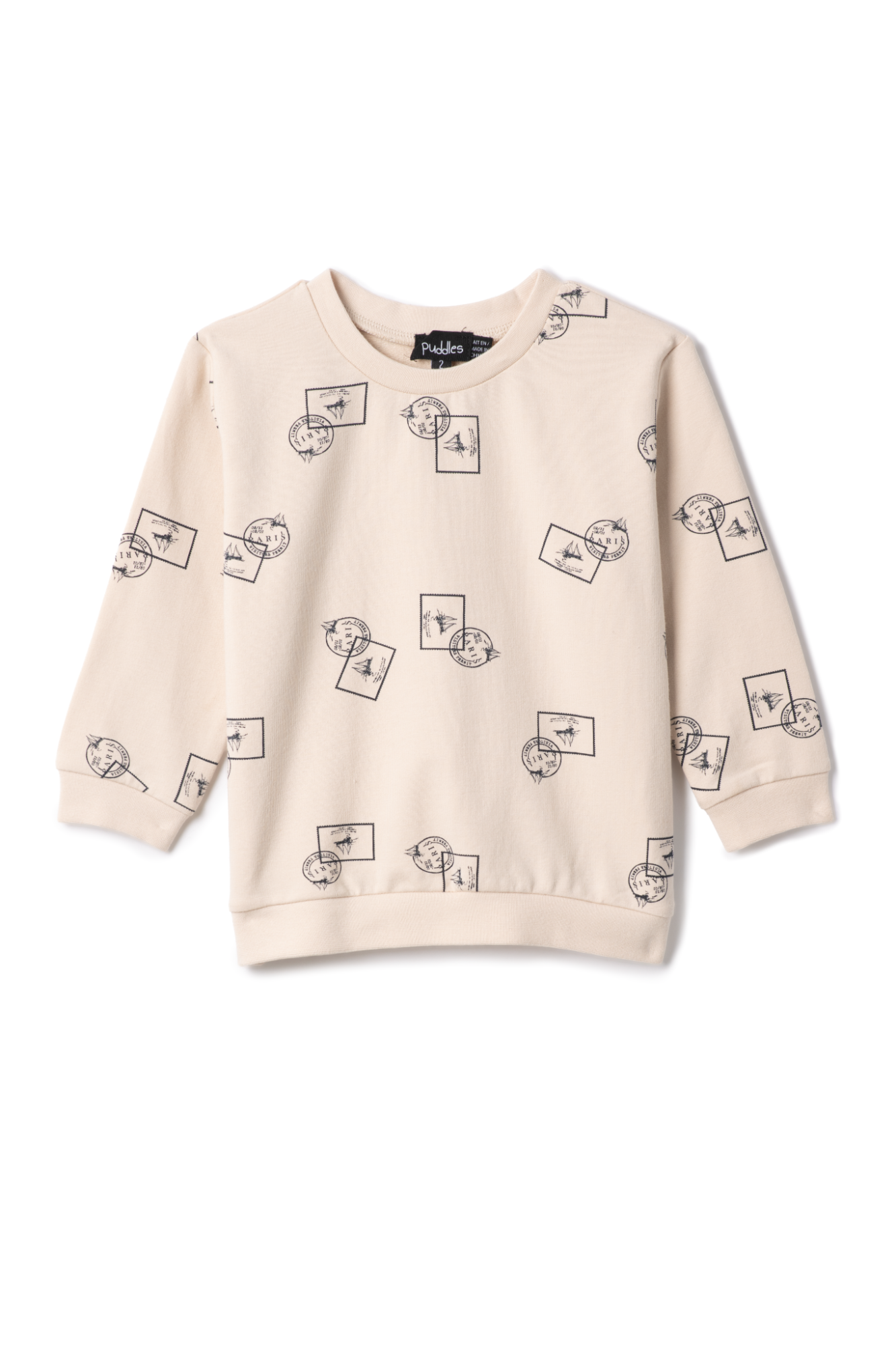 Stamp Print Sweatshirt in Dark Almond Blue by Puddles
