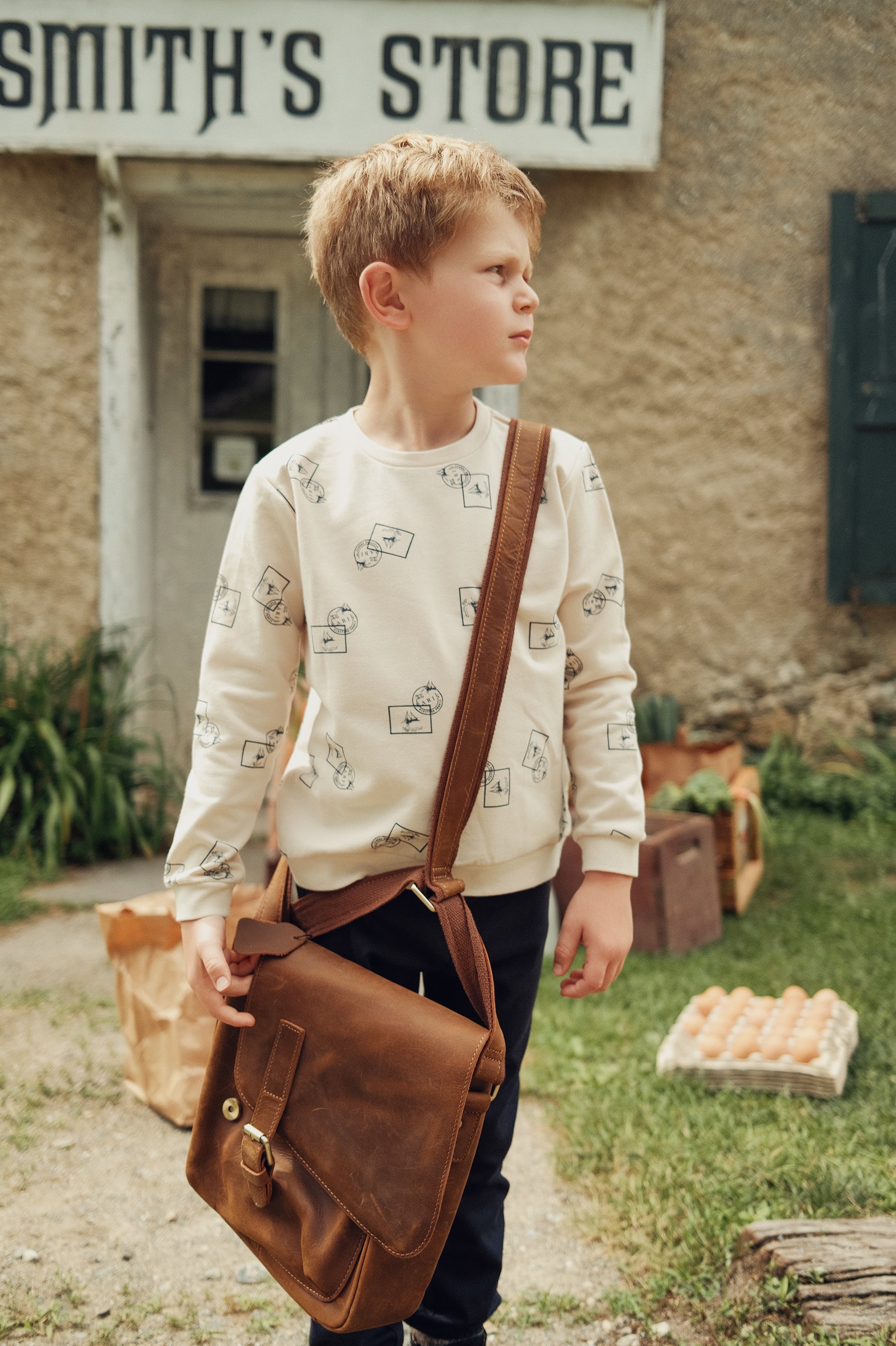 Stamp Print Sweatshirt in Dark Almond Red by Puddles