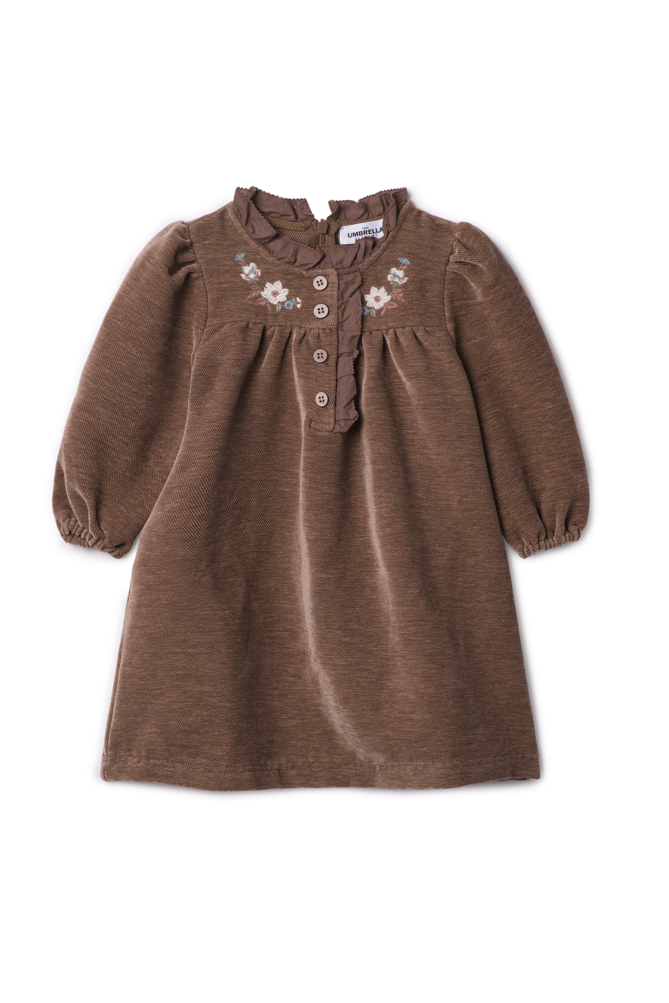 Velvet Embroidered Floral Dress in Taupe by The Umbrella Academy