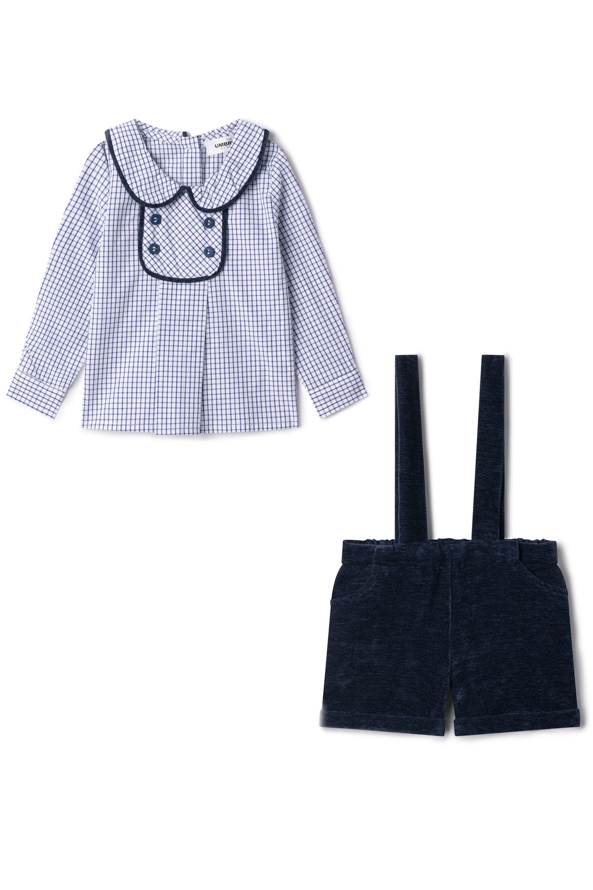 Velvet Checkered Shirt and Overall Set in Navy by The Umbrella Academy