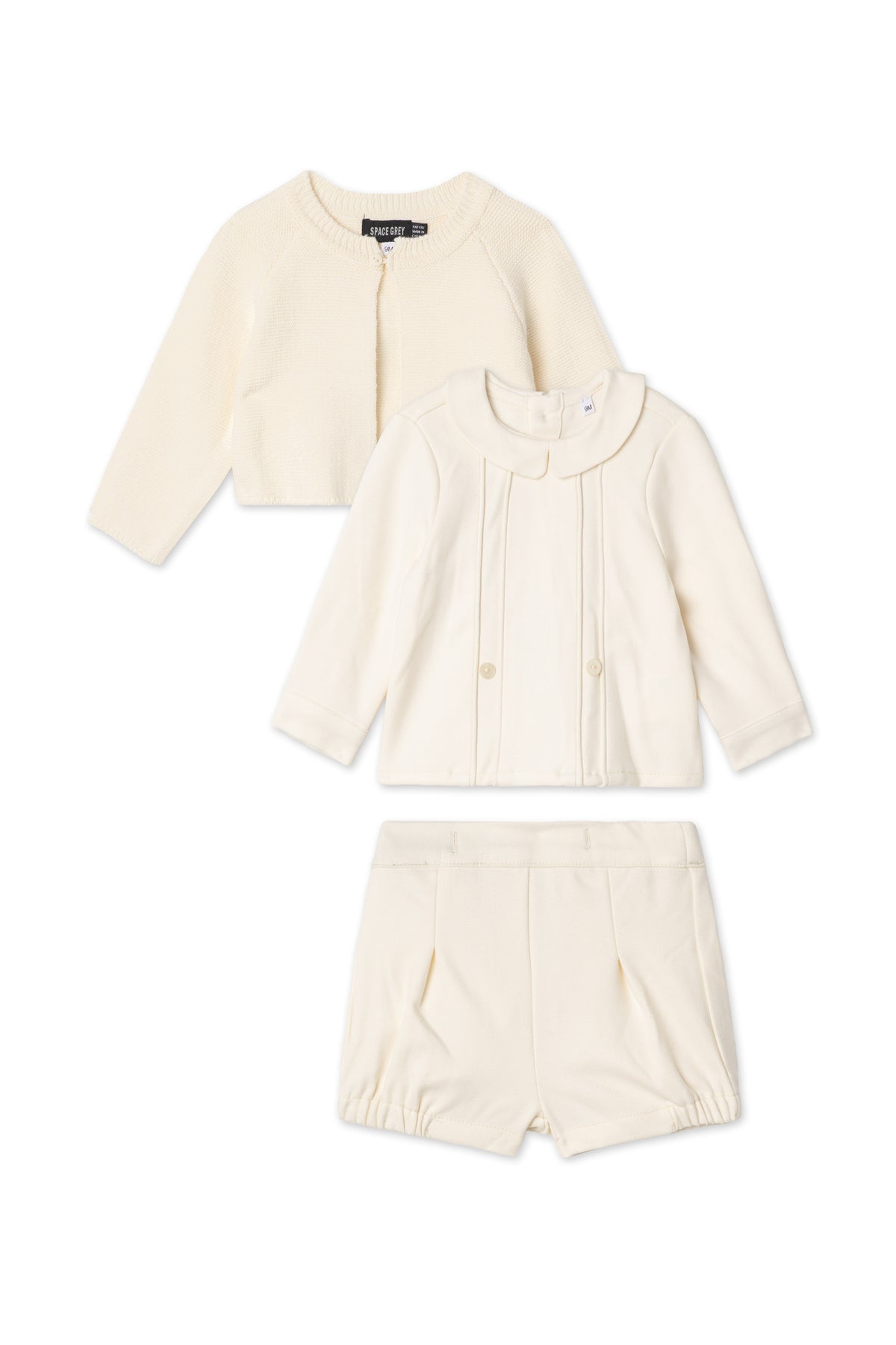 Woolen 2Pc Set with Cardigan in Cream by Space Grey