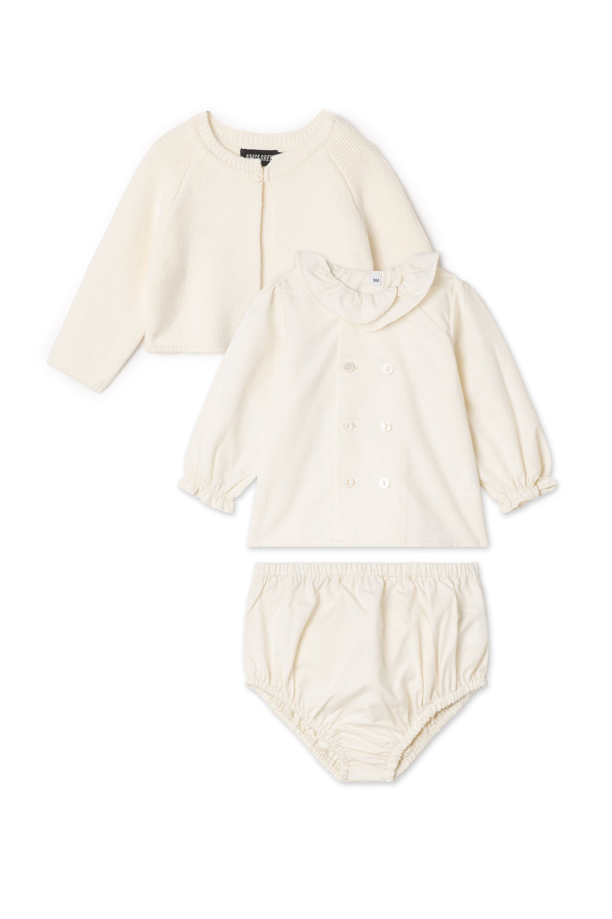Woven 2Pc Set and Cardigan in Cream by Space Grey