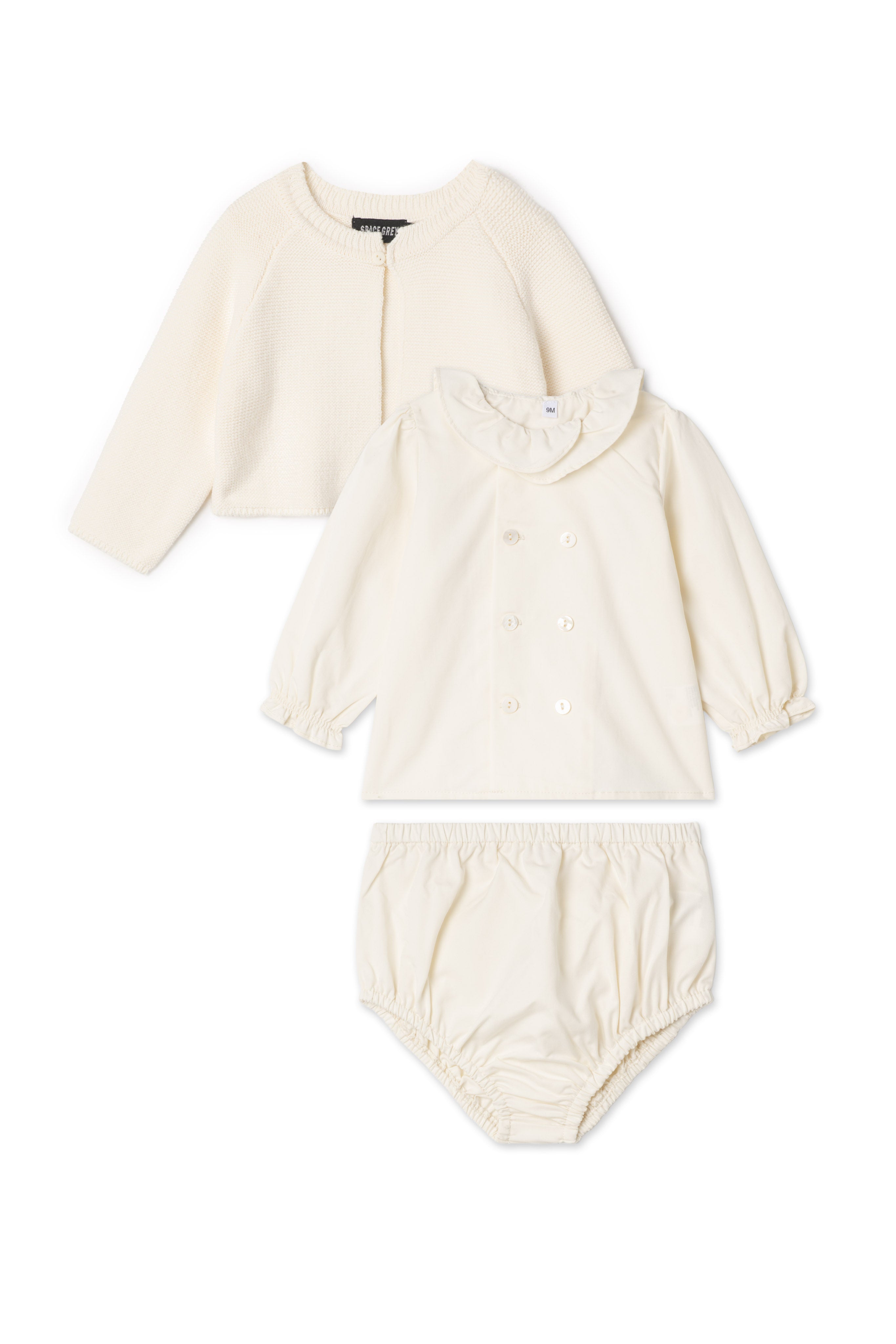 Woven 2Pc Set and Cardigan in Cream by Space Grey