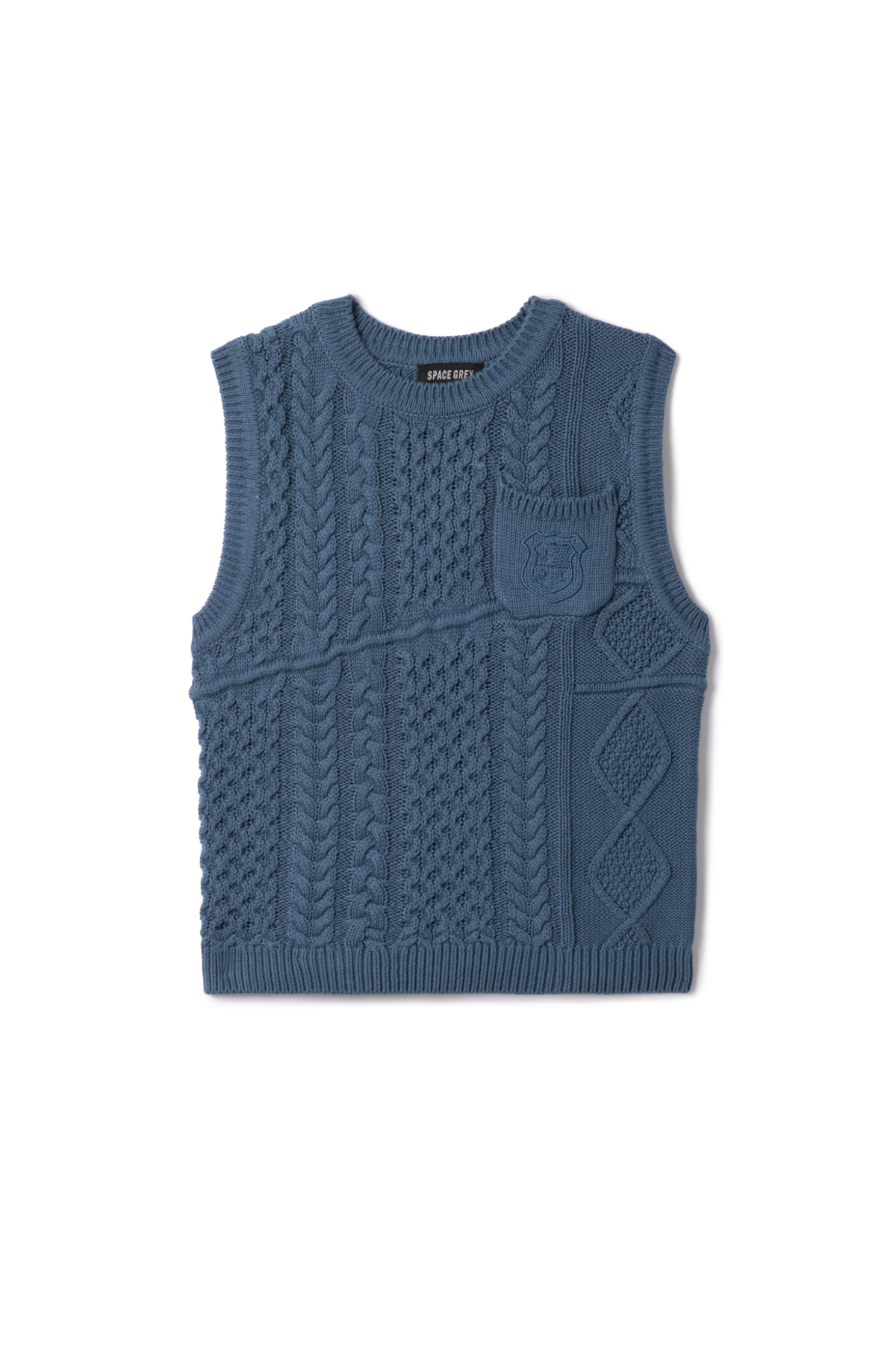 Crest Knitted Vest in Blue by Space Grey