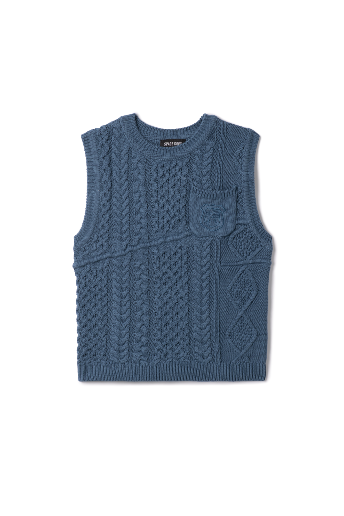 Crest Knitted Vest in Blue by Space Grey
