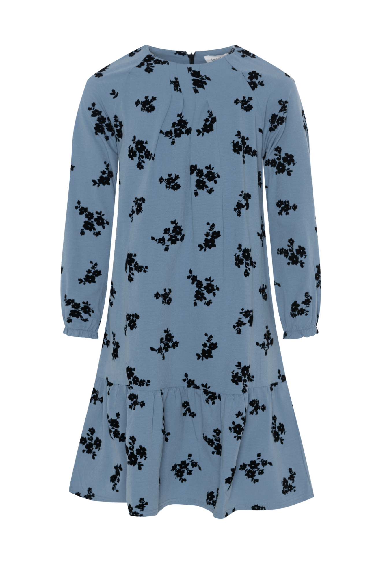 Flocked Floral Dress in Blue by Imagine