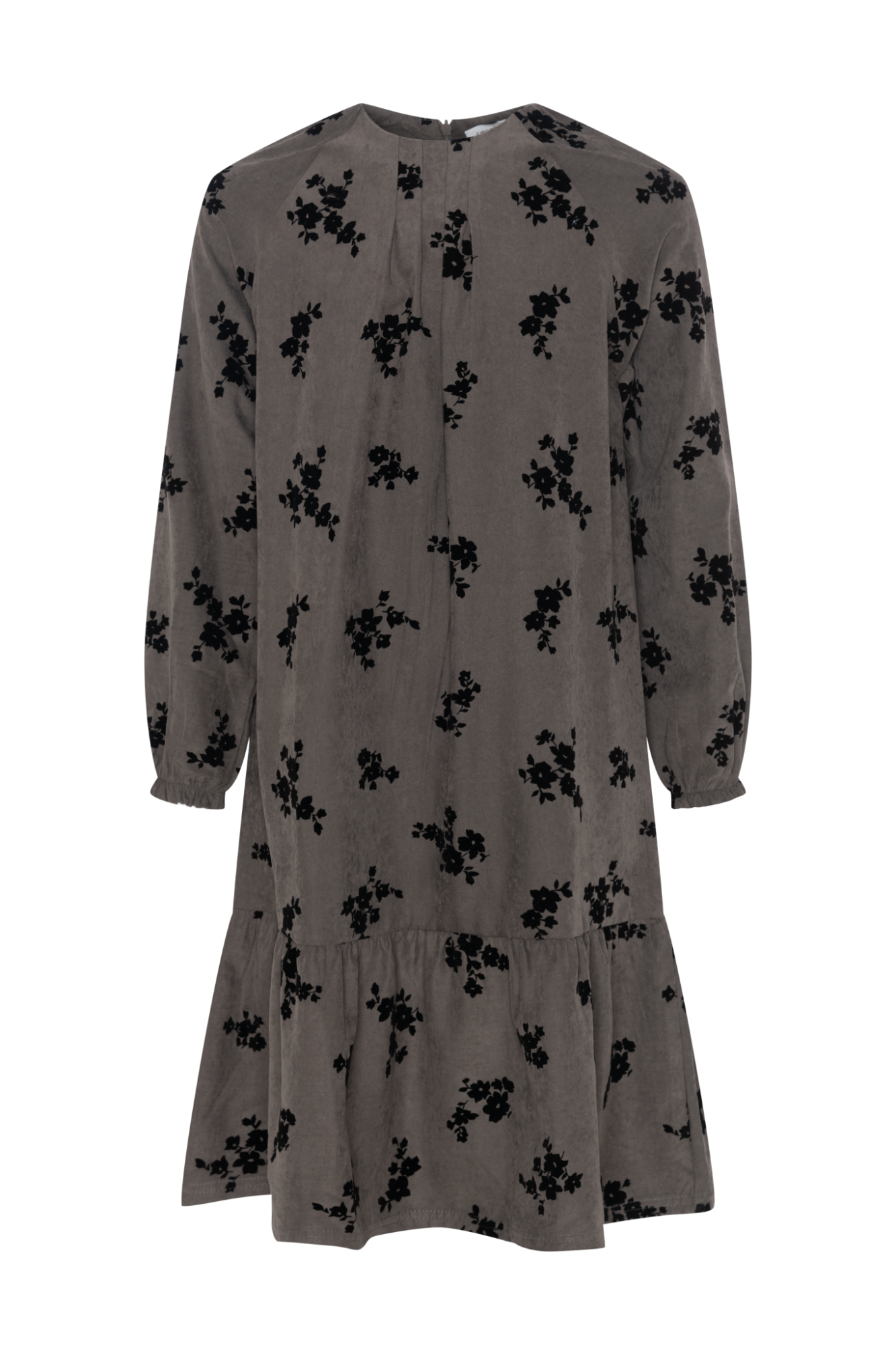 Flocked Floral Dress in Grey by Imagine