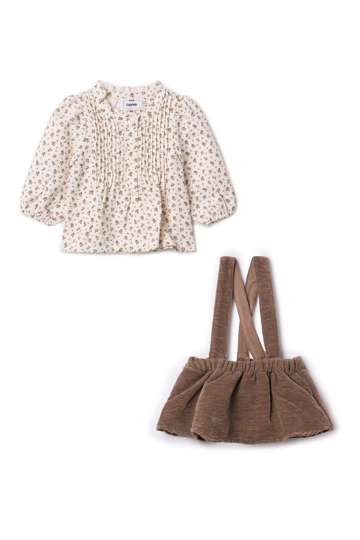 Floral Blouse with Overalls in Beige by Jolie Capri