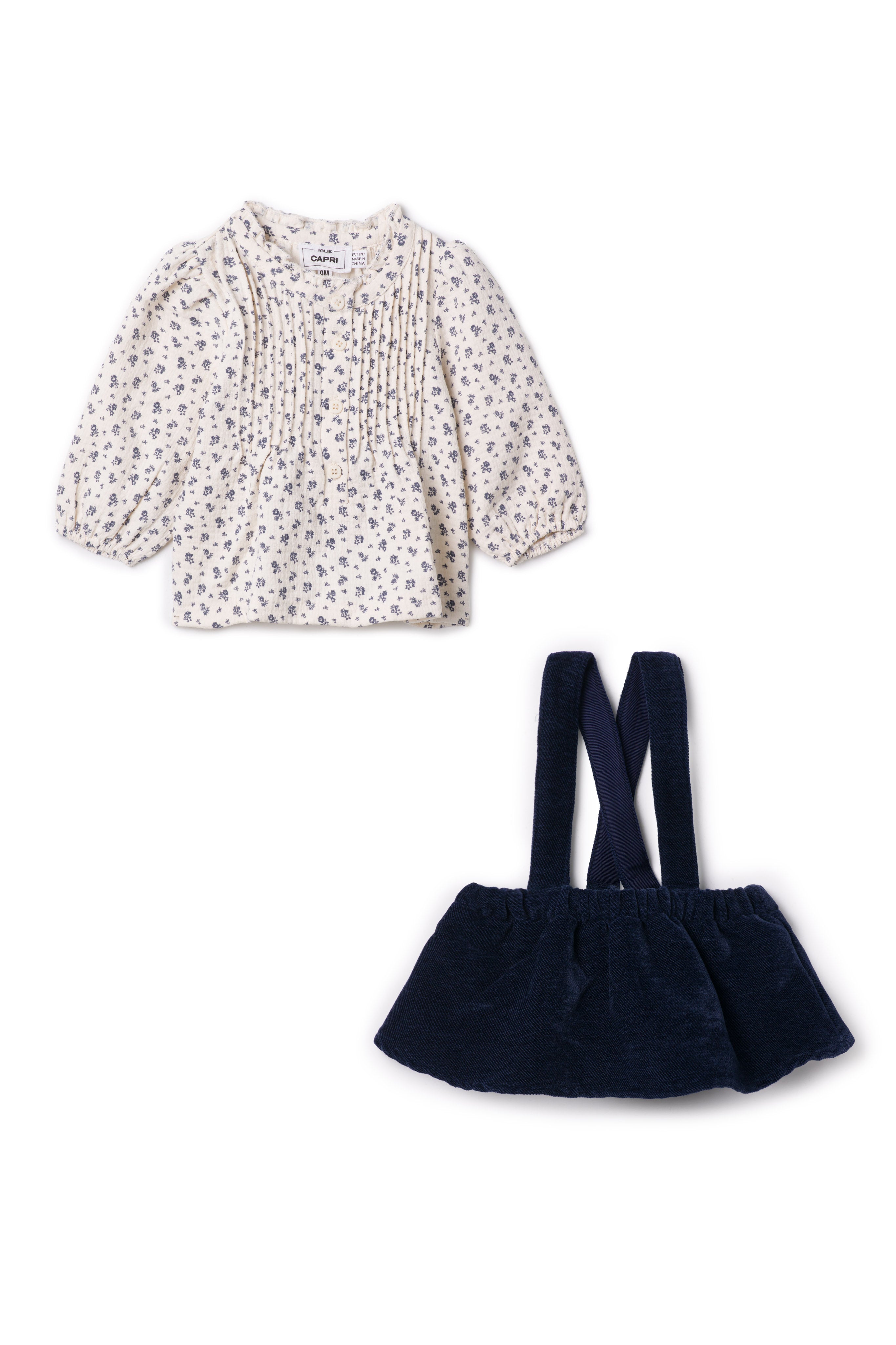 Floral Blouse with Overalls in Navy by Jolie Capri