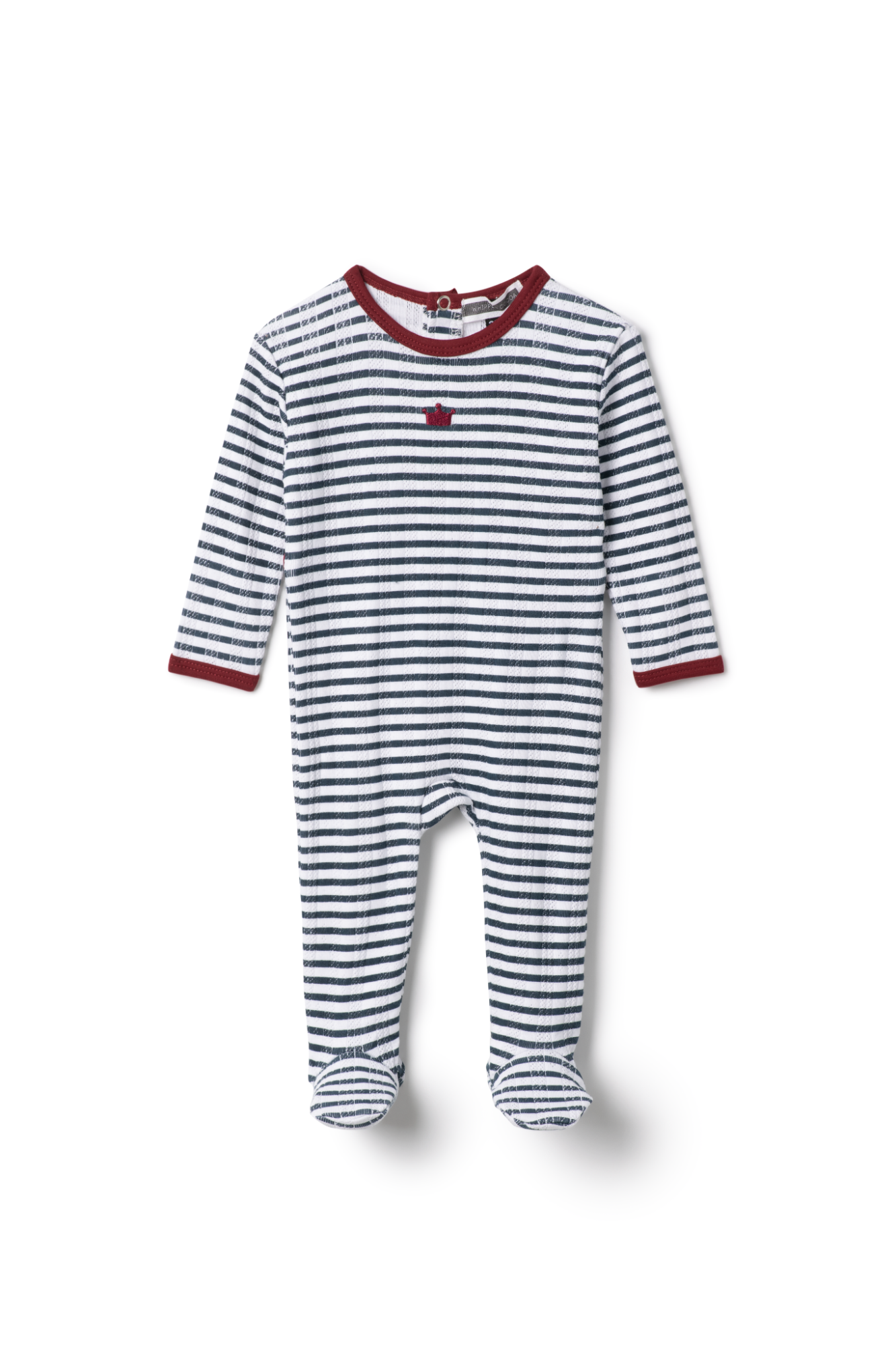 Striped Pointelle Onesie in Navy 3 Months by Whipped Cocoa