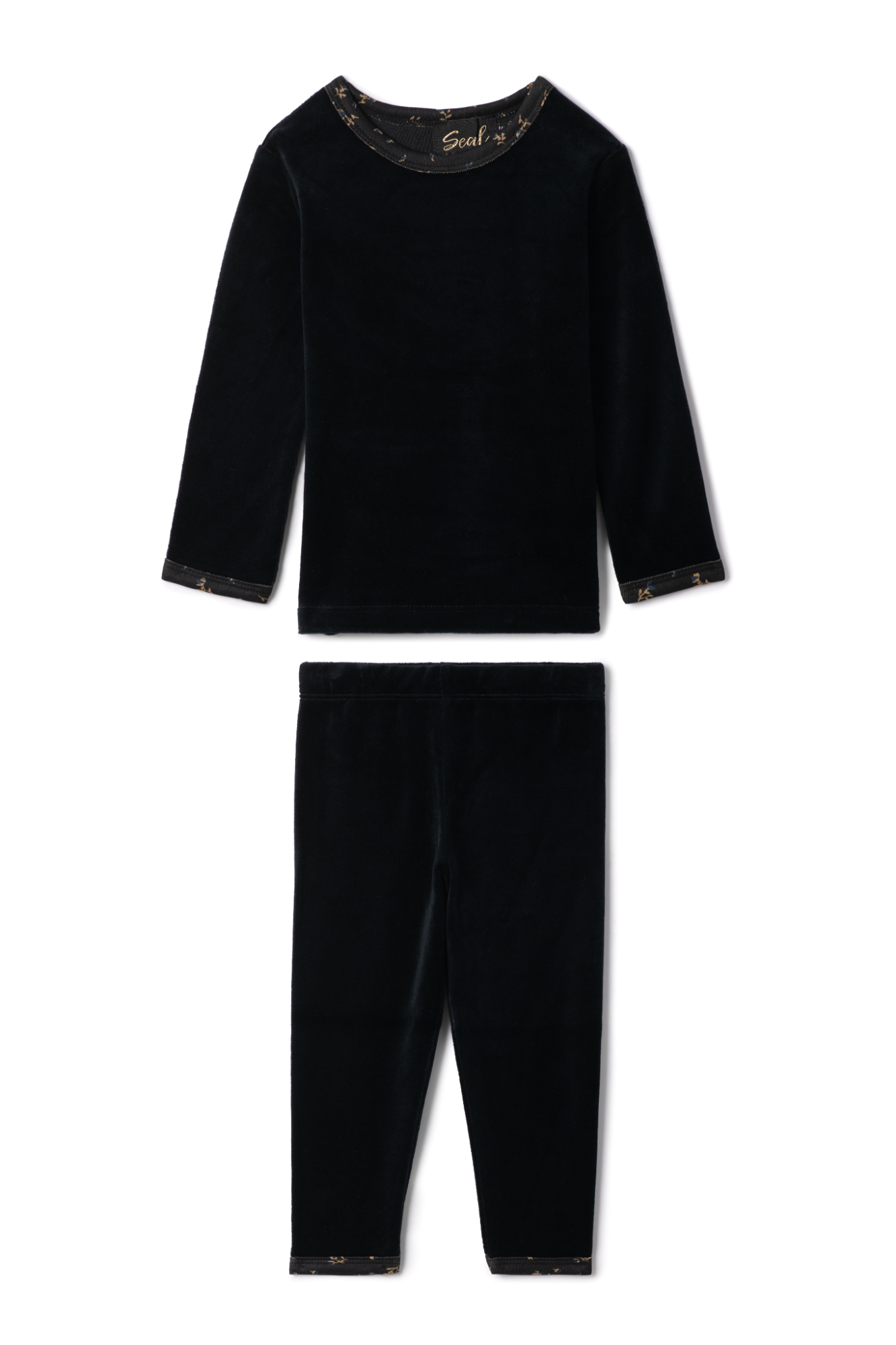 Velour Floral Print 2Pc Set in Black by Seal
