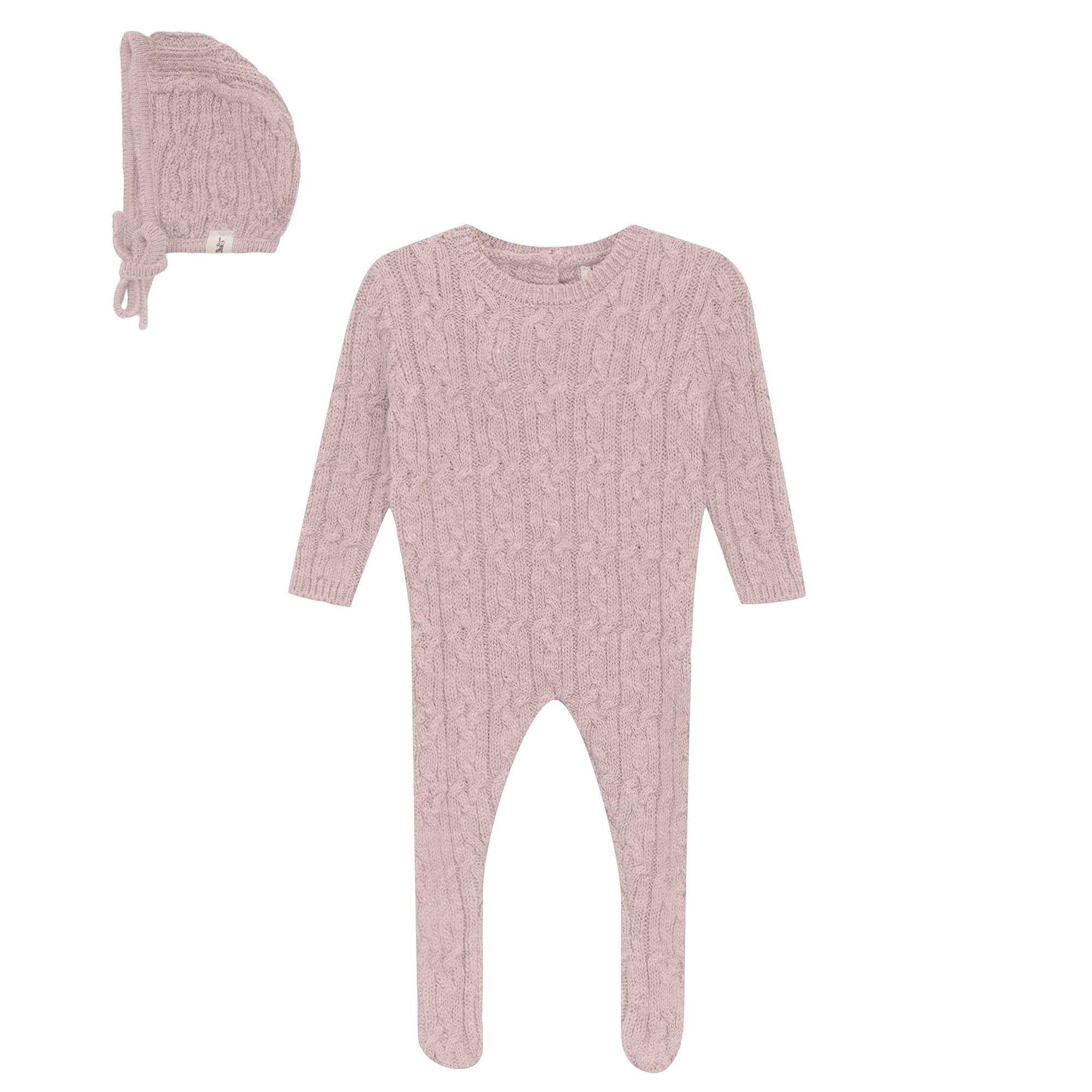 Mix Cable Knit Onesie and Hat in Pink Mix by Bebe Bella
