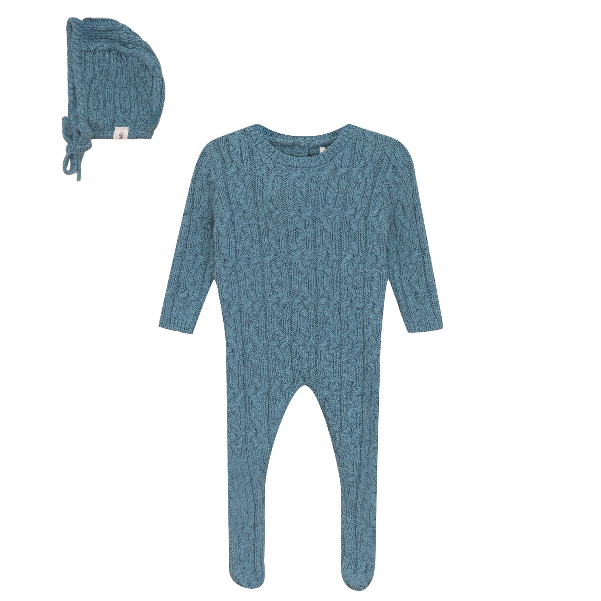 Mix Cable Knit Onesie and Hat in River Blue Mix by Bebe Bella
