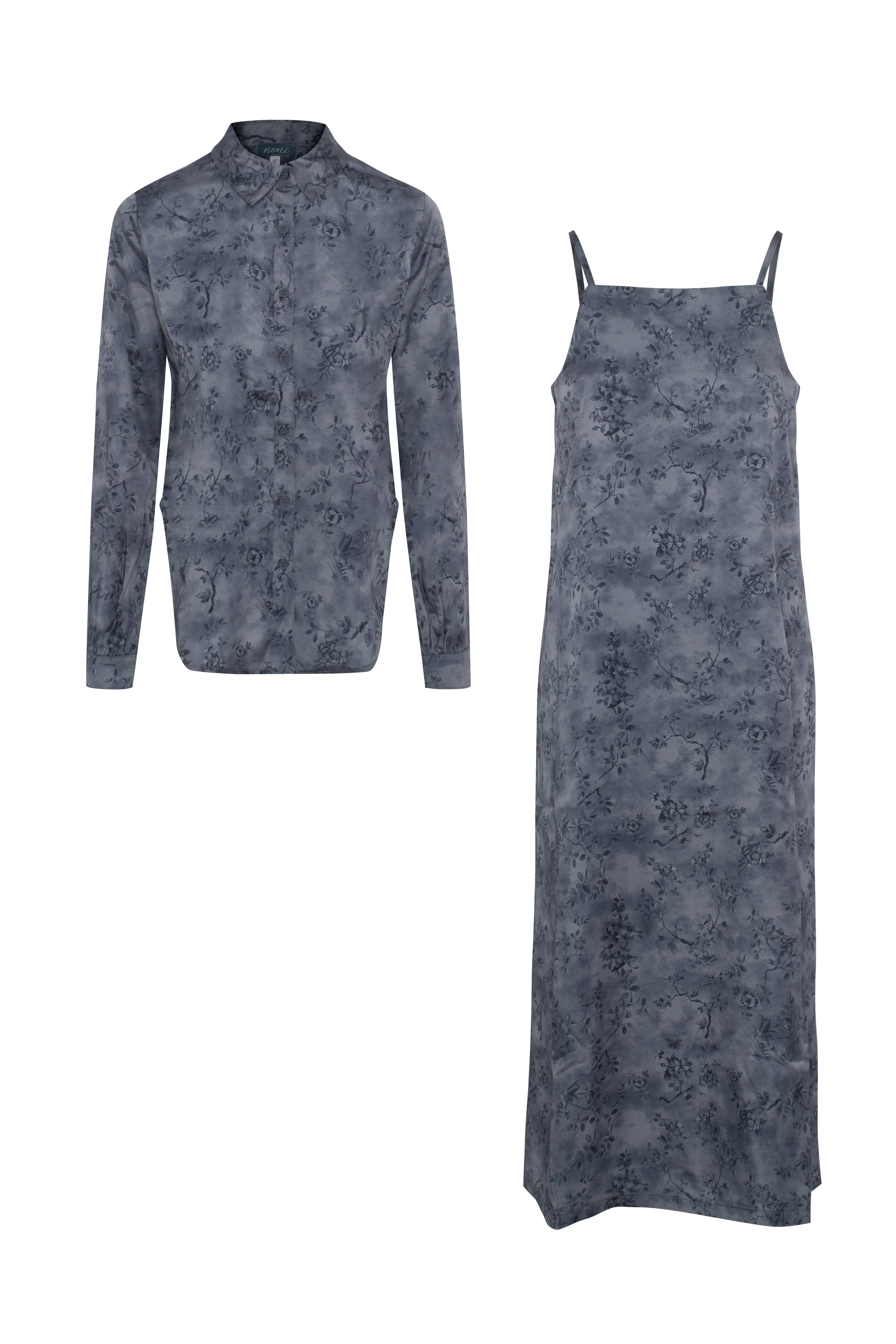 Satin Printed Jumper and Top in Grey Blue by Noni