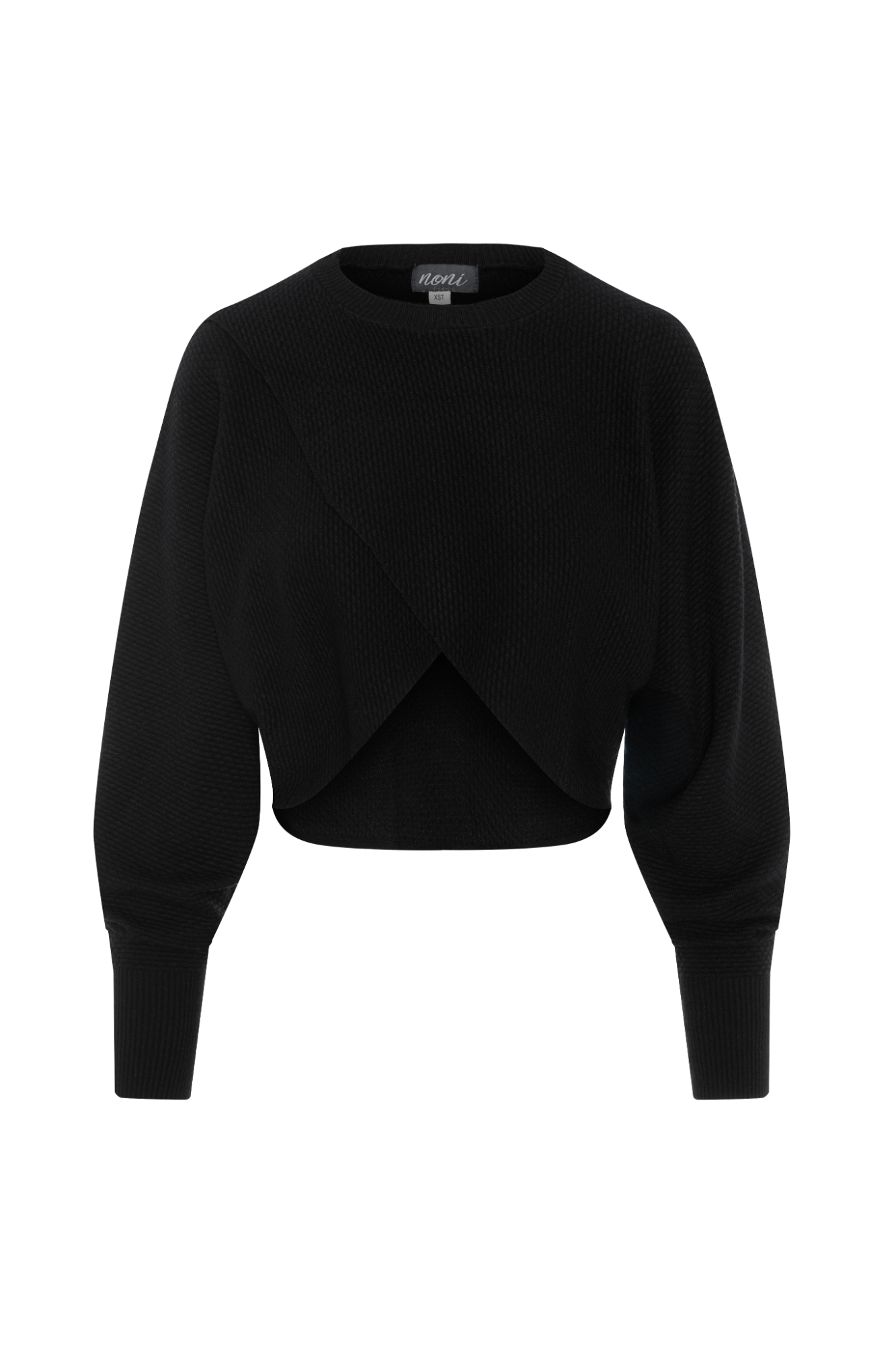 Textured Knit Wrap Sweater in Black by Noni