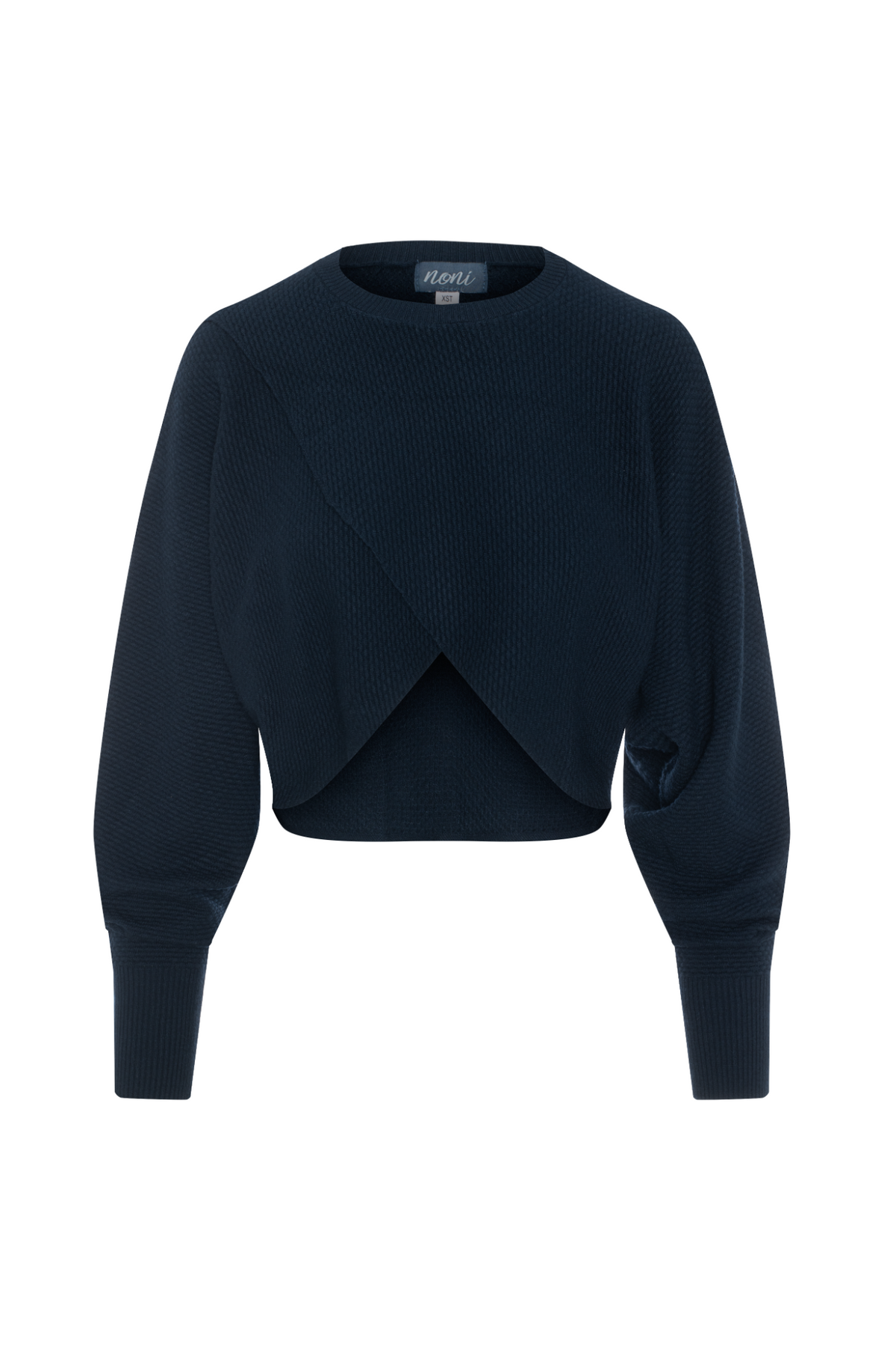 Textured Knit Wrap Sweater in Midnight Blue by Noni