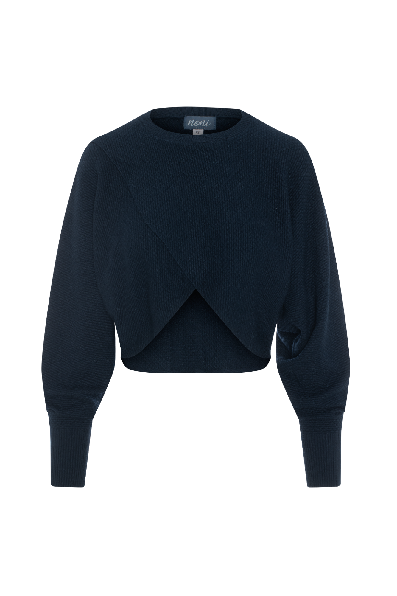 Textured Knit Wrap Sweater in Midnight Blue by Noni