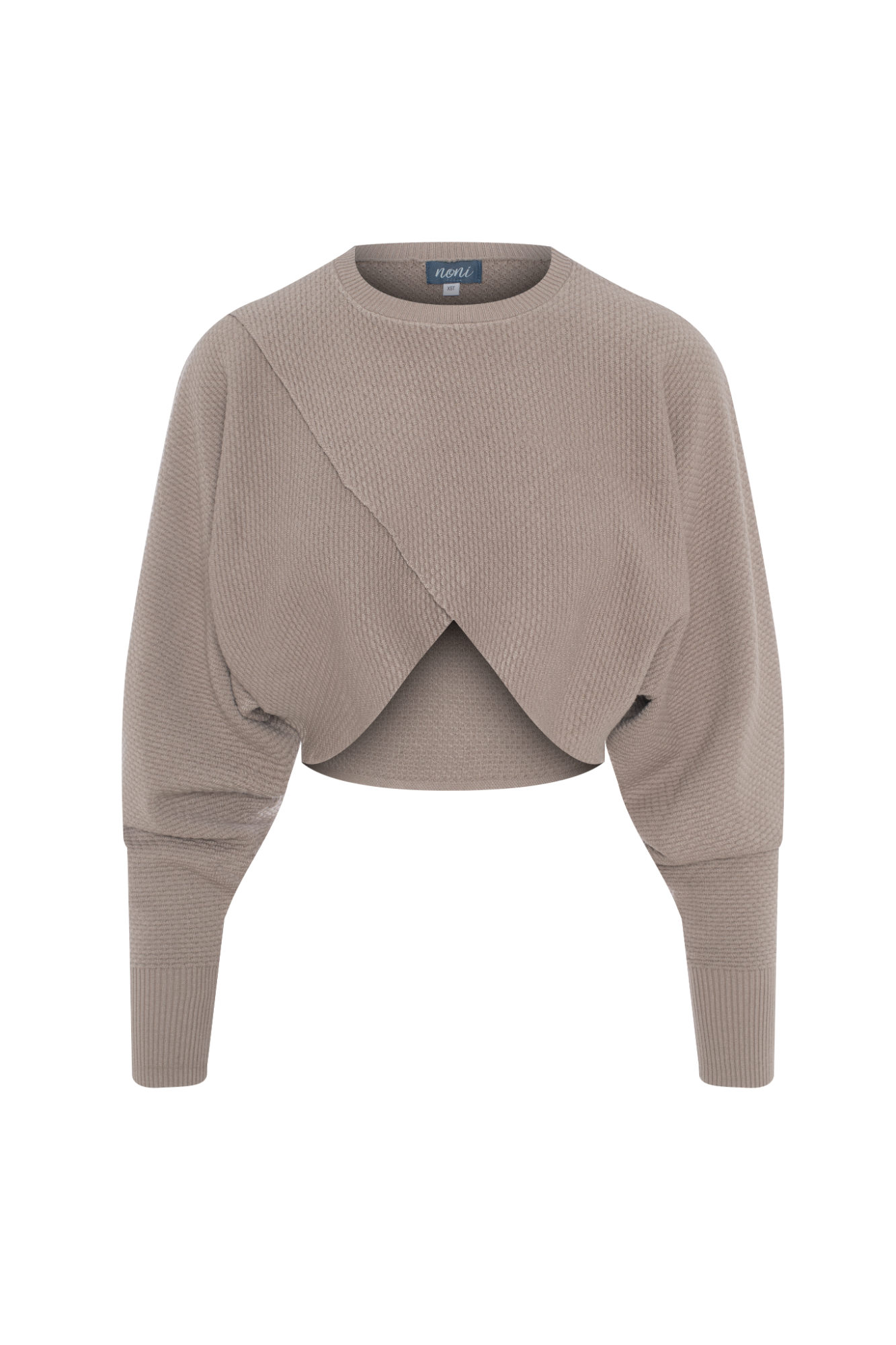 Textured Knit Wrap Sweater in Taupe by Noni