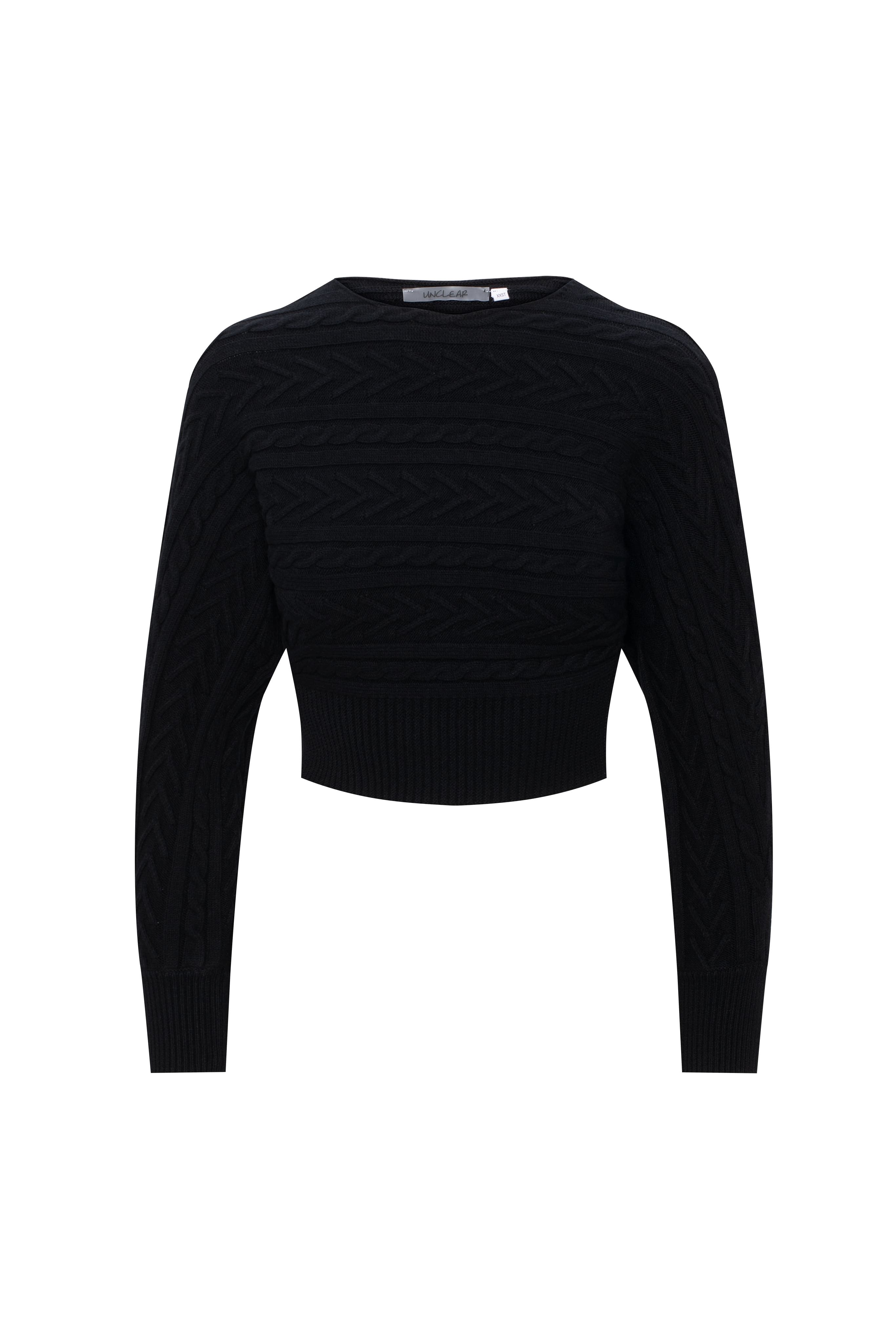 Cable Knit Cropped Sweater in Black by Unclear
