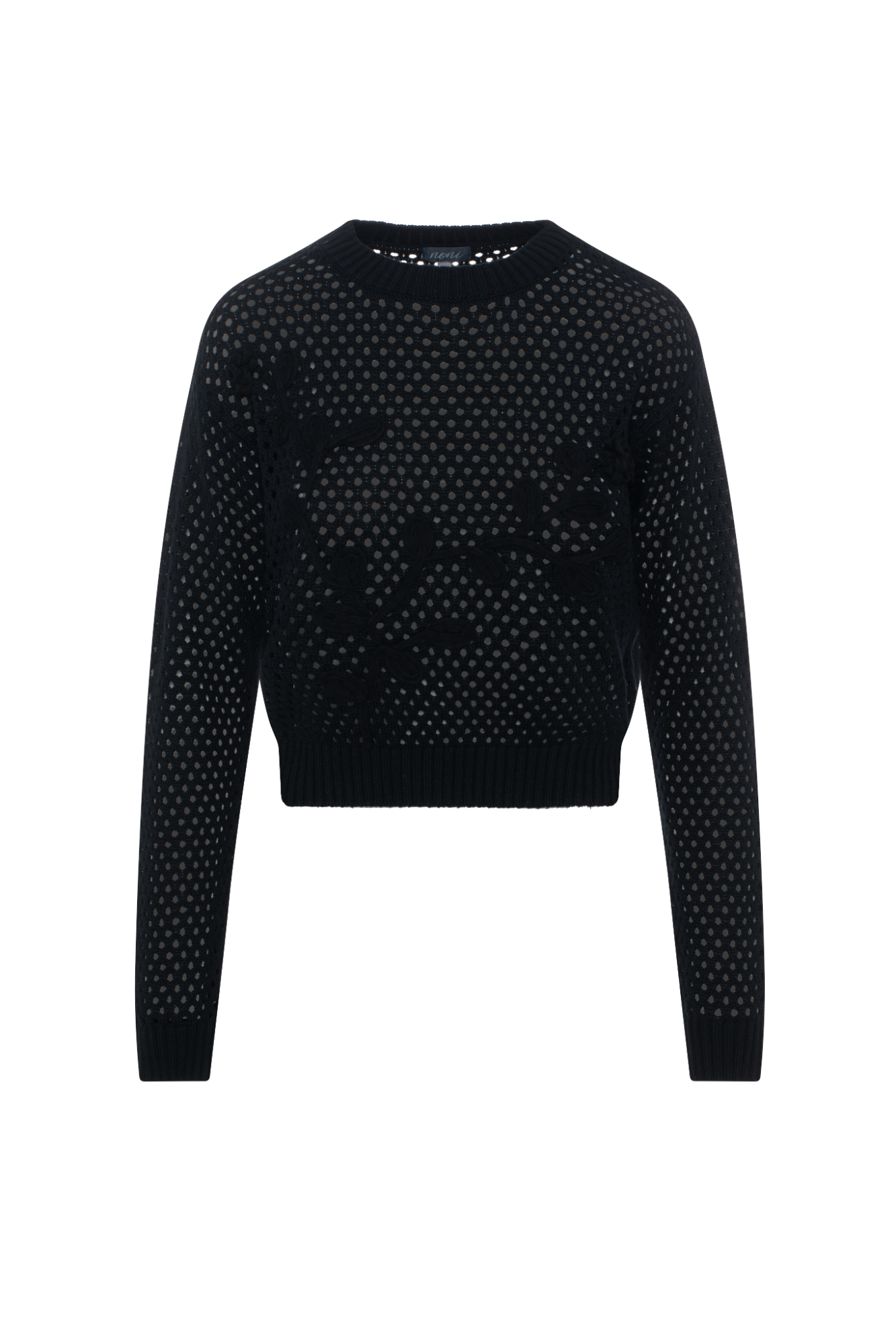 Floral Emboriderered Sweater in Black by Noni