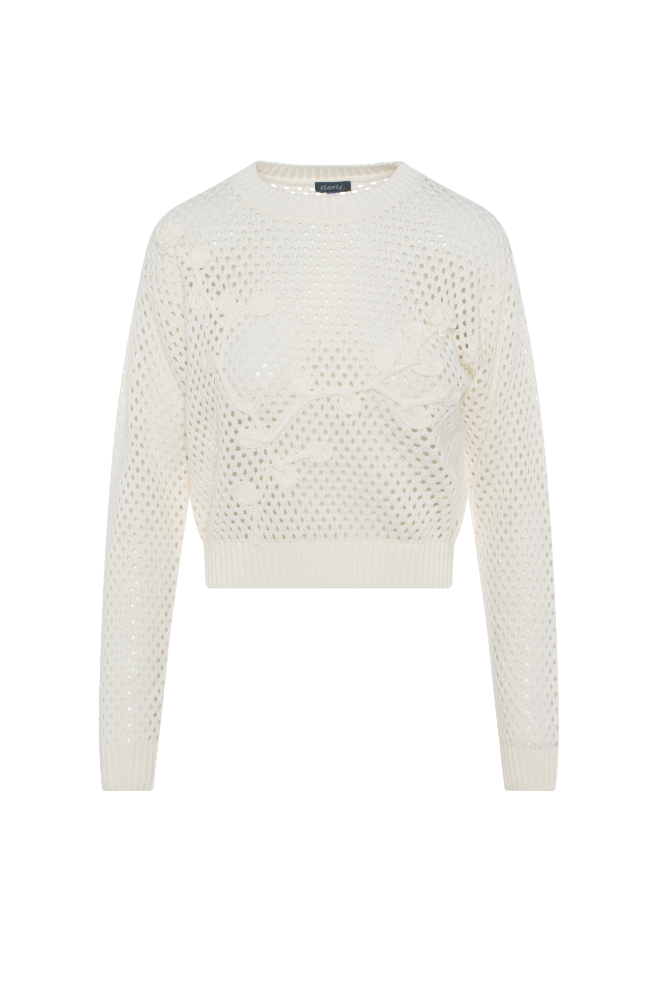 Floral Emboriderered Sweater in Cream by Noni