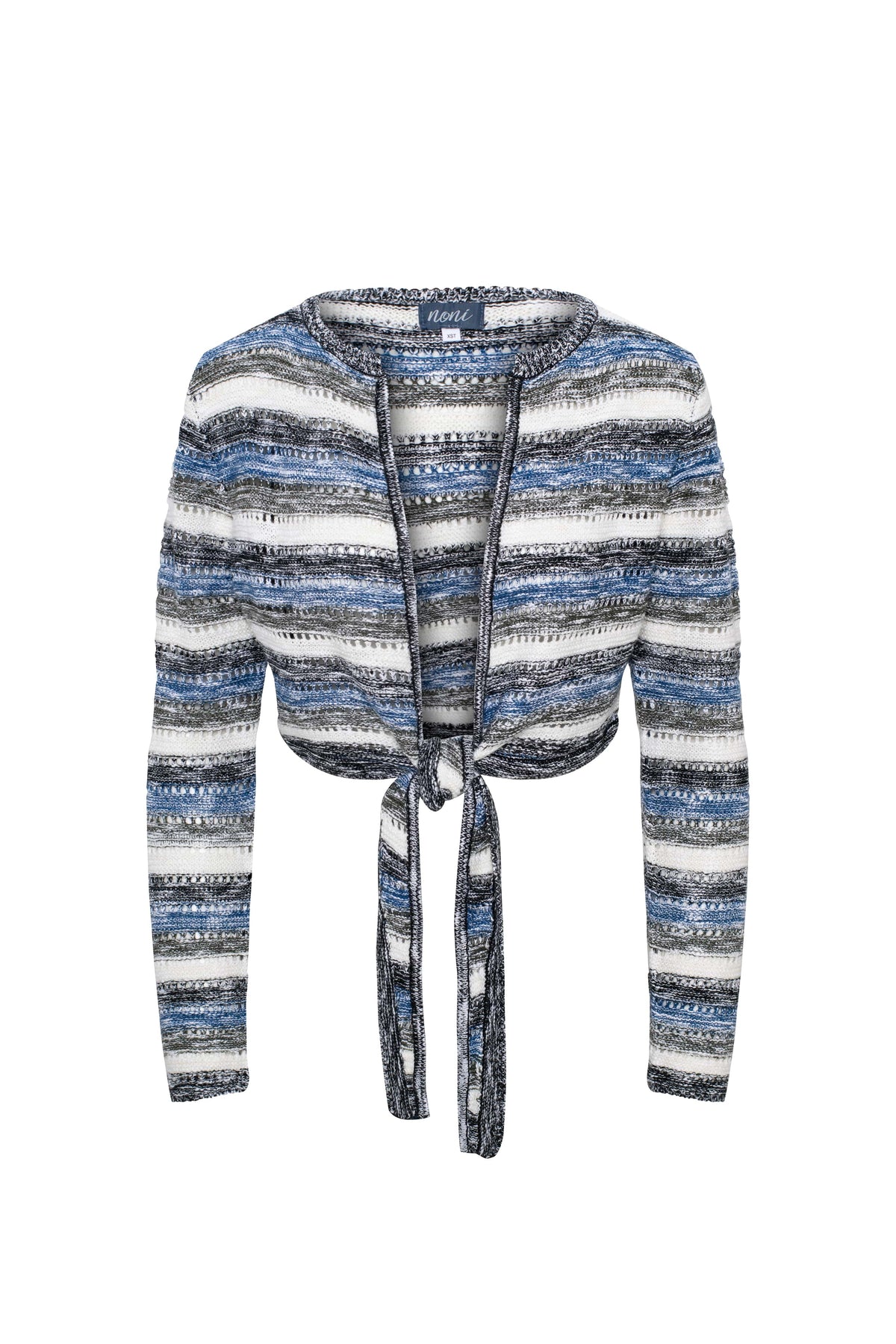 Crochet Cropped Cardigan in Black Blue Belle Multi by Noni