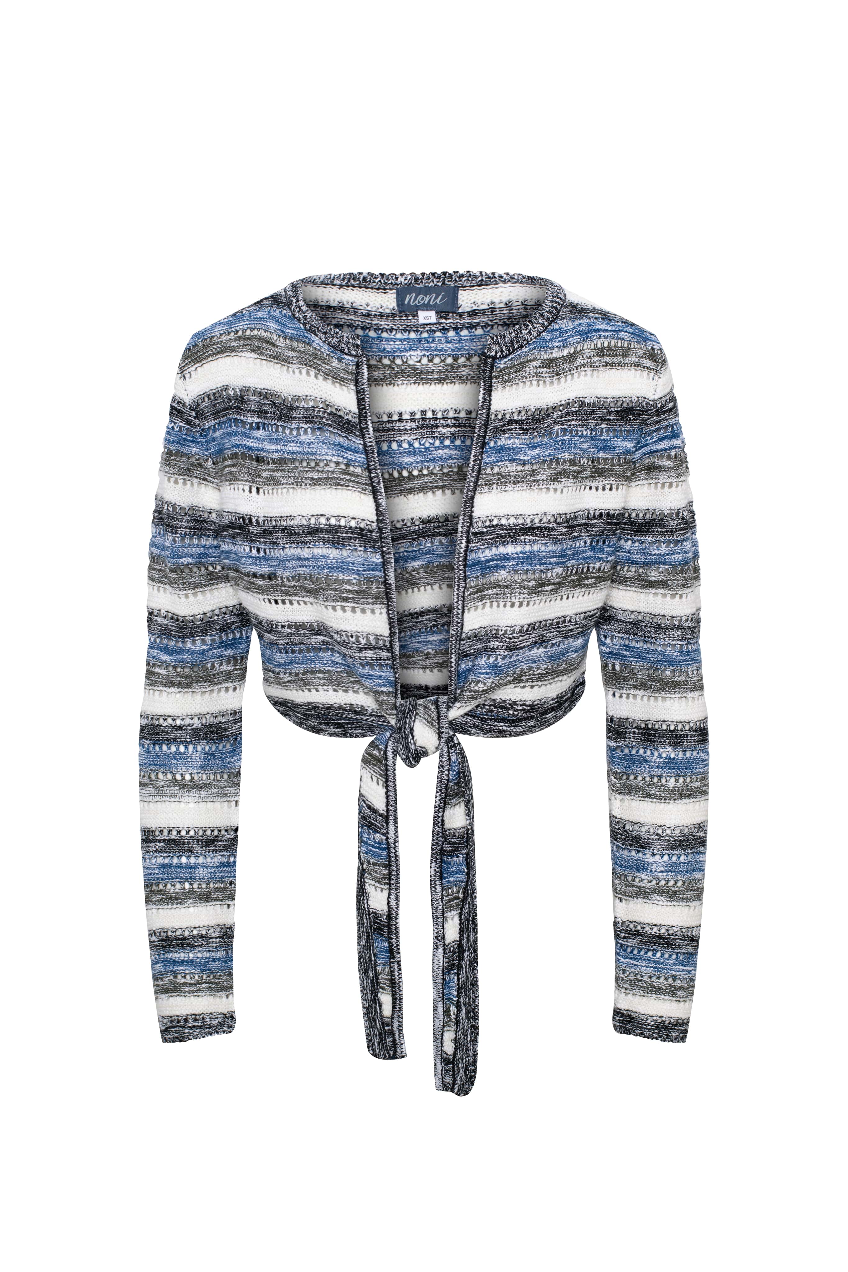 Crochet Cropped Cardigan in Black Blue Belle Multi by Noni