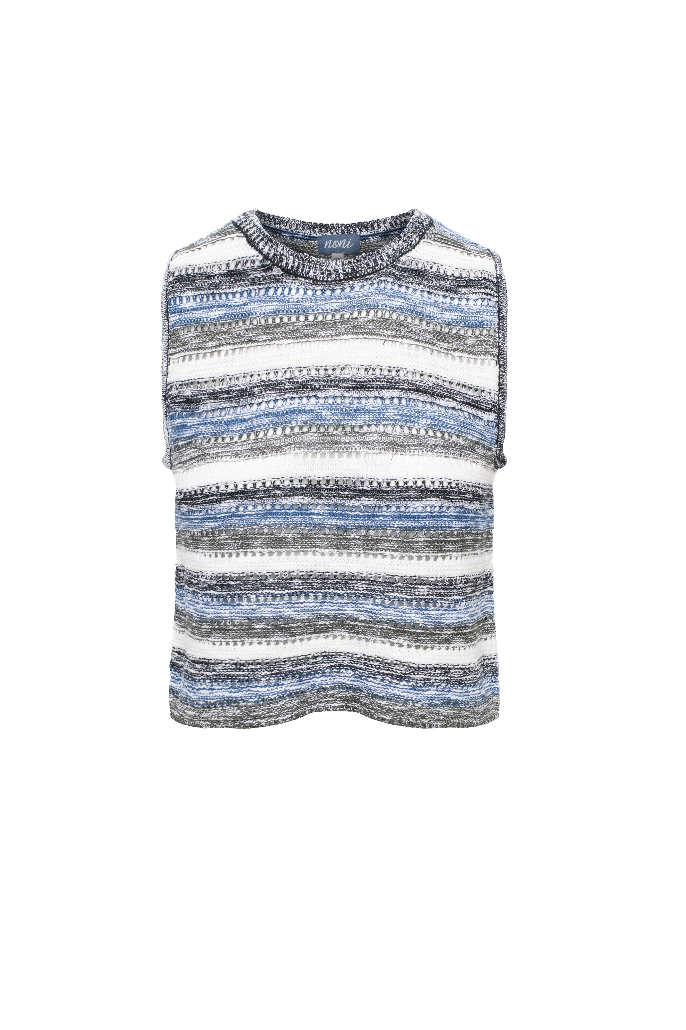 Crochet Cropped Vest in Black Blue Belle Multi by Noni