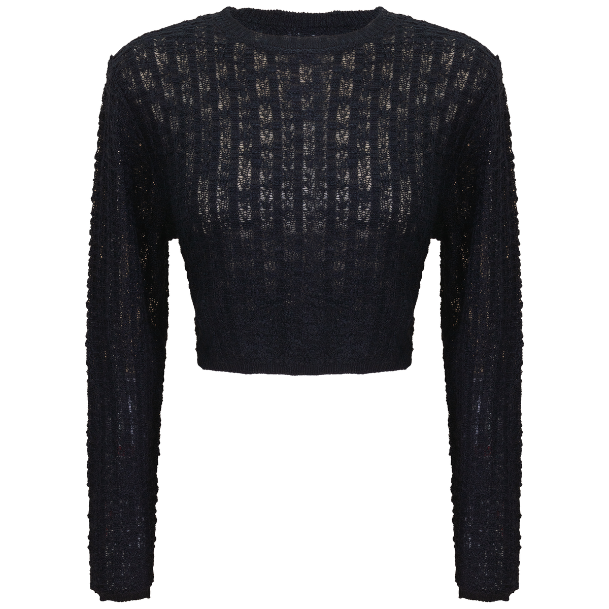 Crochet Knit Cropped Sweater in Black by Noni