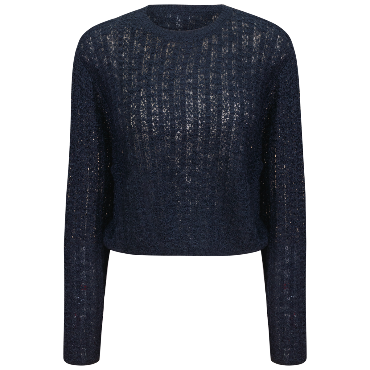 Crochet Knit Cropped Sweater in Midnight Blue by Noni