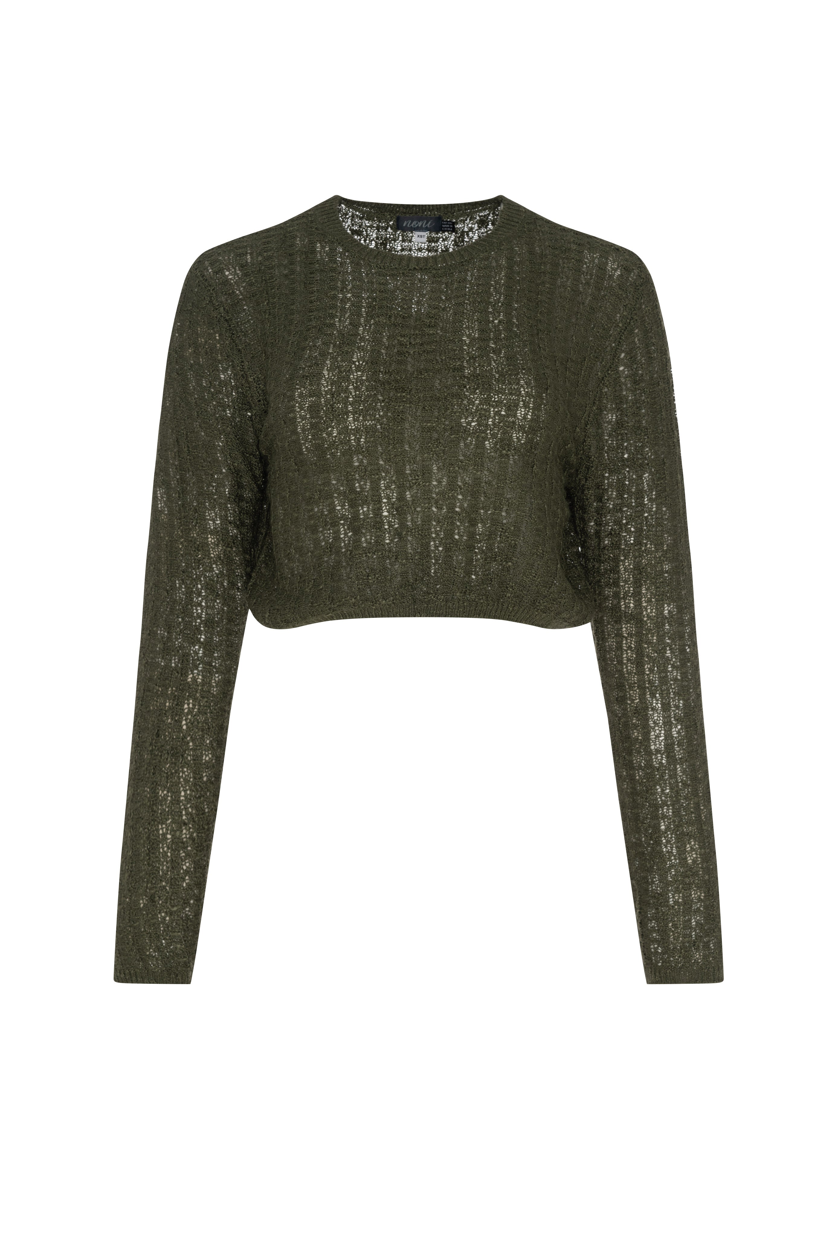 Crochet Knit Cropped Sweater in Olive by Noni