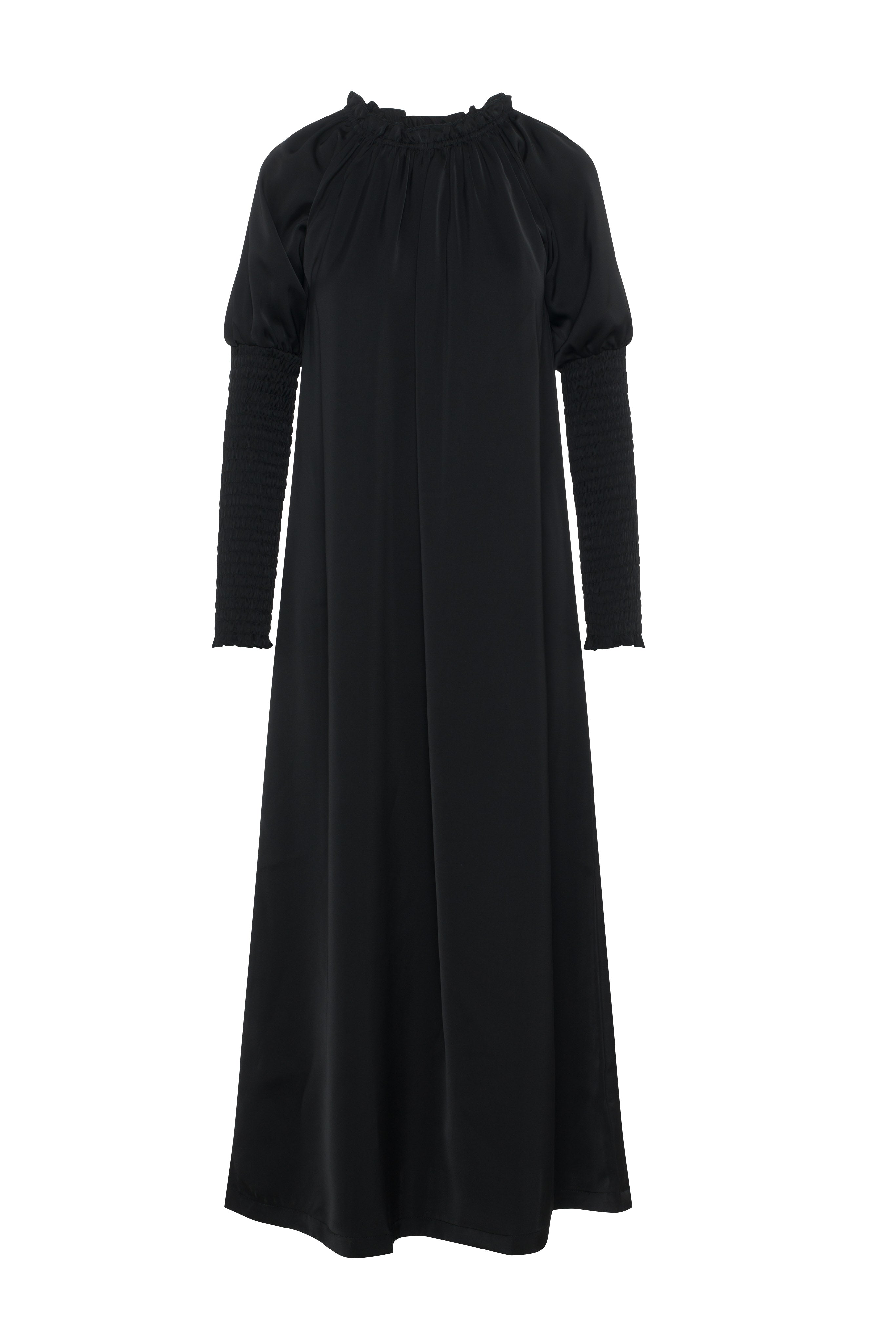 Satin Smocked Sleeves in Black by Noni