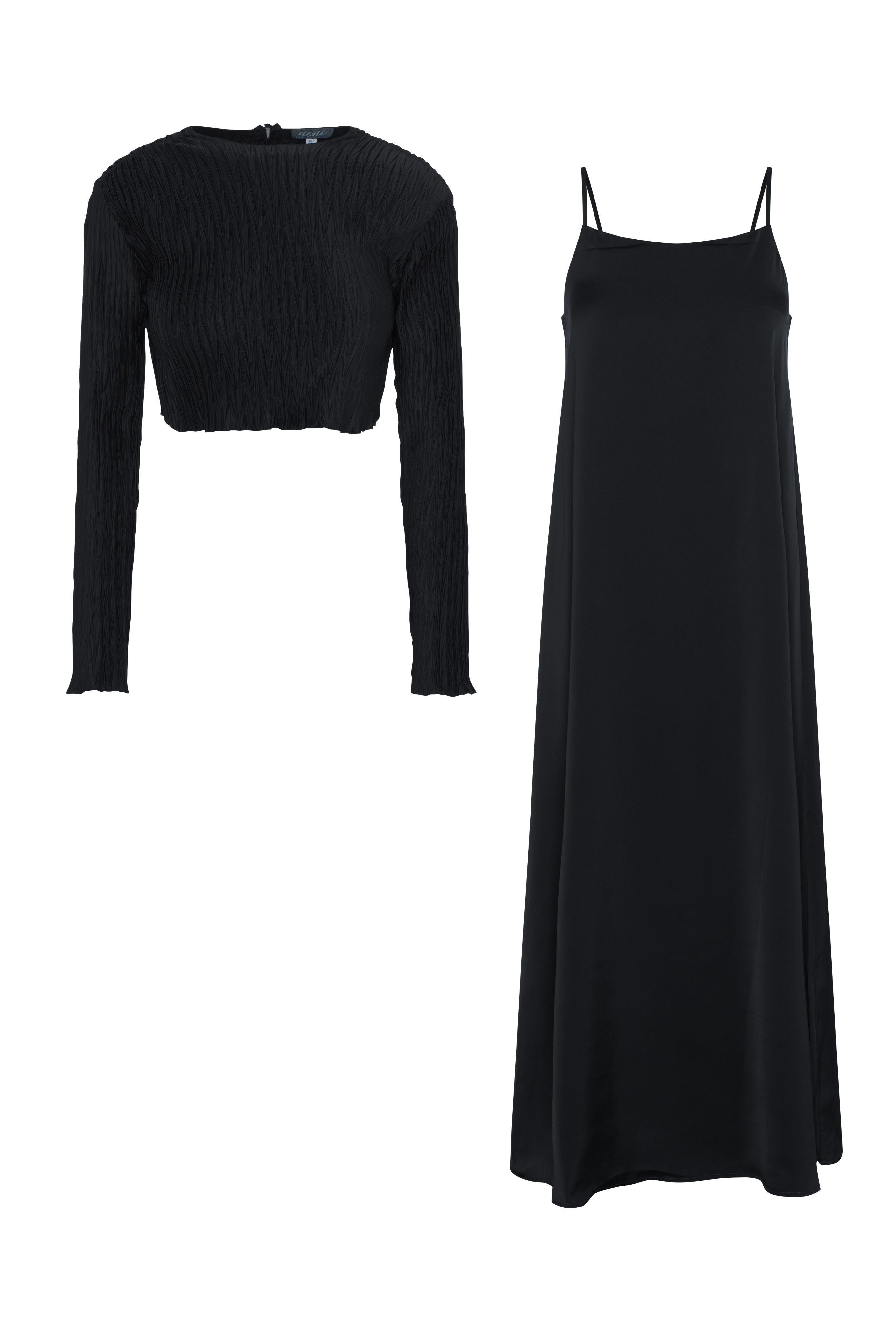 Slip Dress with Cropped Top in Black by Noni